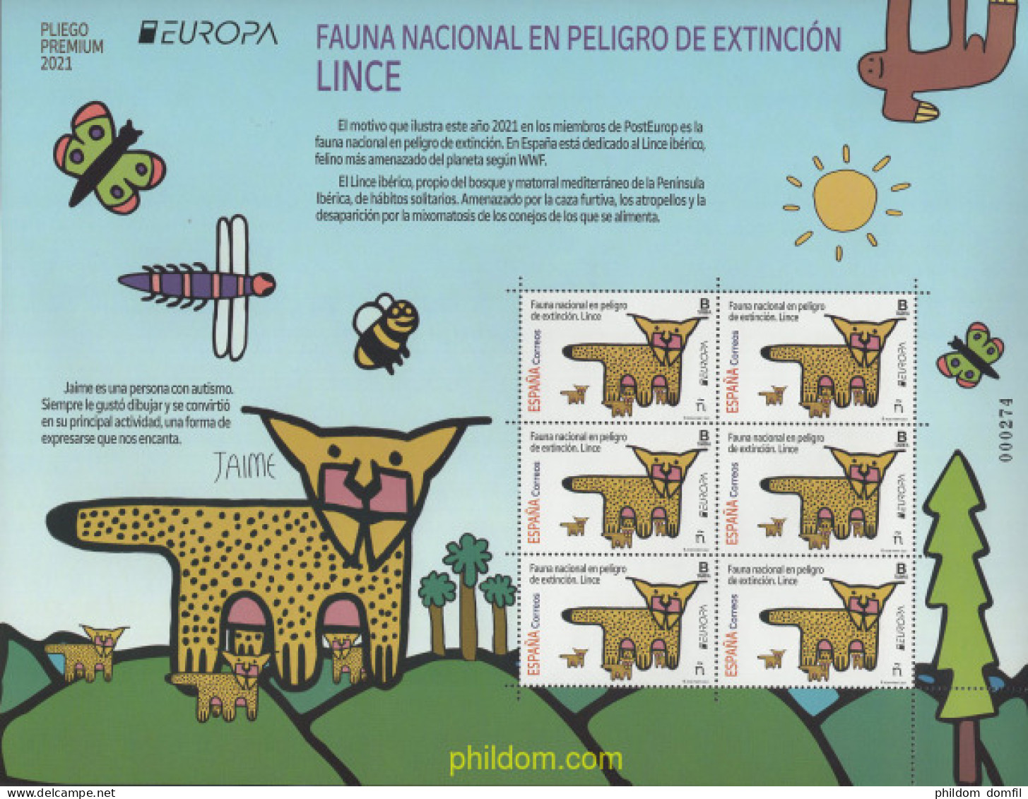 650214 MNH ESPAÑA 2021 EUROPA CEPT 2021 - FAUNA NACIONAL EN PELIGRO DE EXTINCION - Unused Stamps