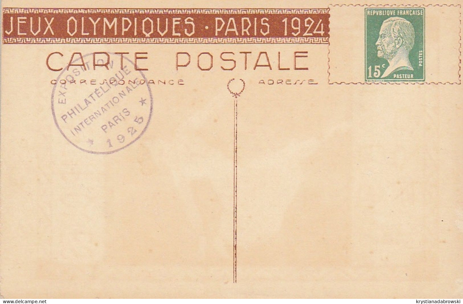 France - Jeux Olympiques De Paris De 1924 - Entier Postal 15C Pasteur - Tennis Avec Tampon De 1925 Exp Phila Inter Paris - Tennis