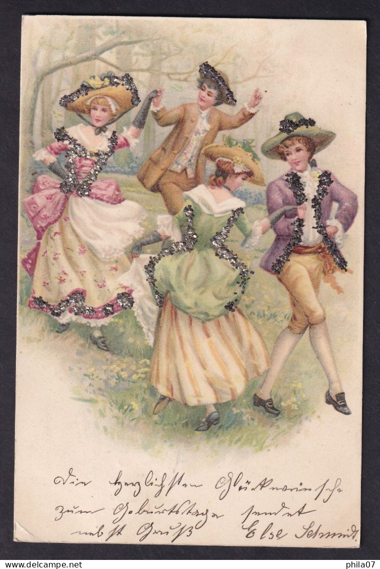 Couples Dancing / Year 1900 / Long Line Postcard Circulated, 2 Scans - Danse