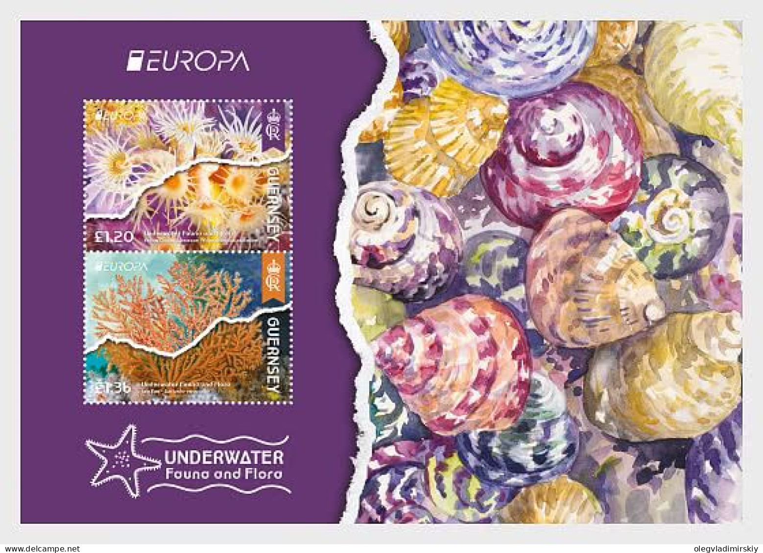 Guernsey Great Britain 2024 Europa CEPT Underwater Fauna & Flora Block MNH - Marine Life