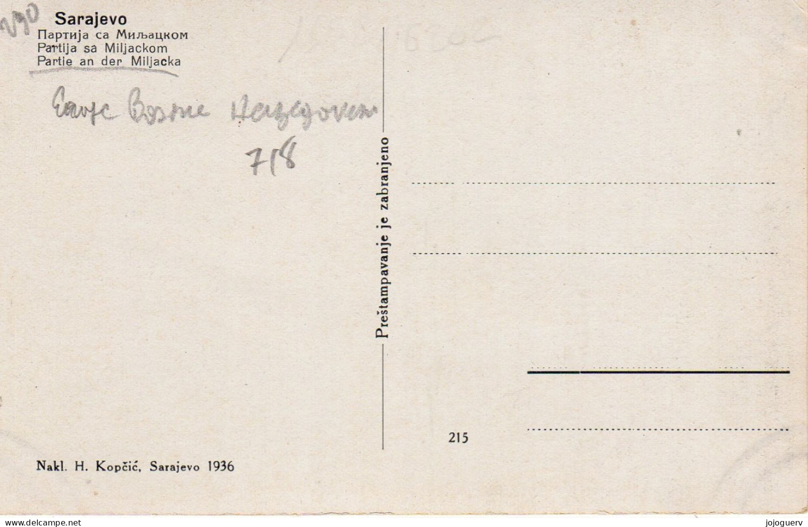 Sarajevo Partie An Der Miljchom - Bosnia Y Herzegovina