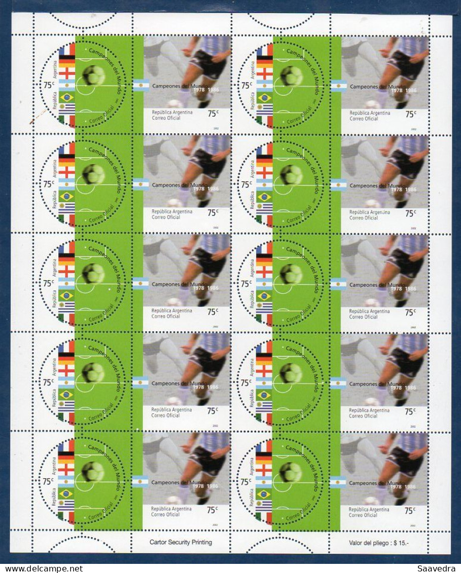 Argentina, 2002, MNH, Soccer World Cup, Complete Sheet, REVISE SHIPPING MODE (185) - 2002 – South Korea / Japan