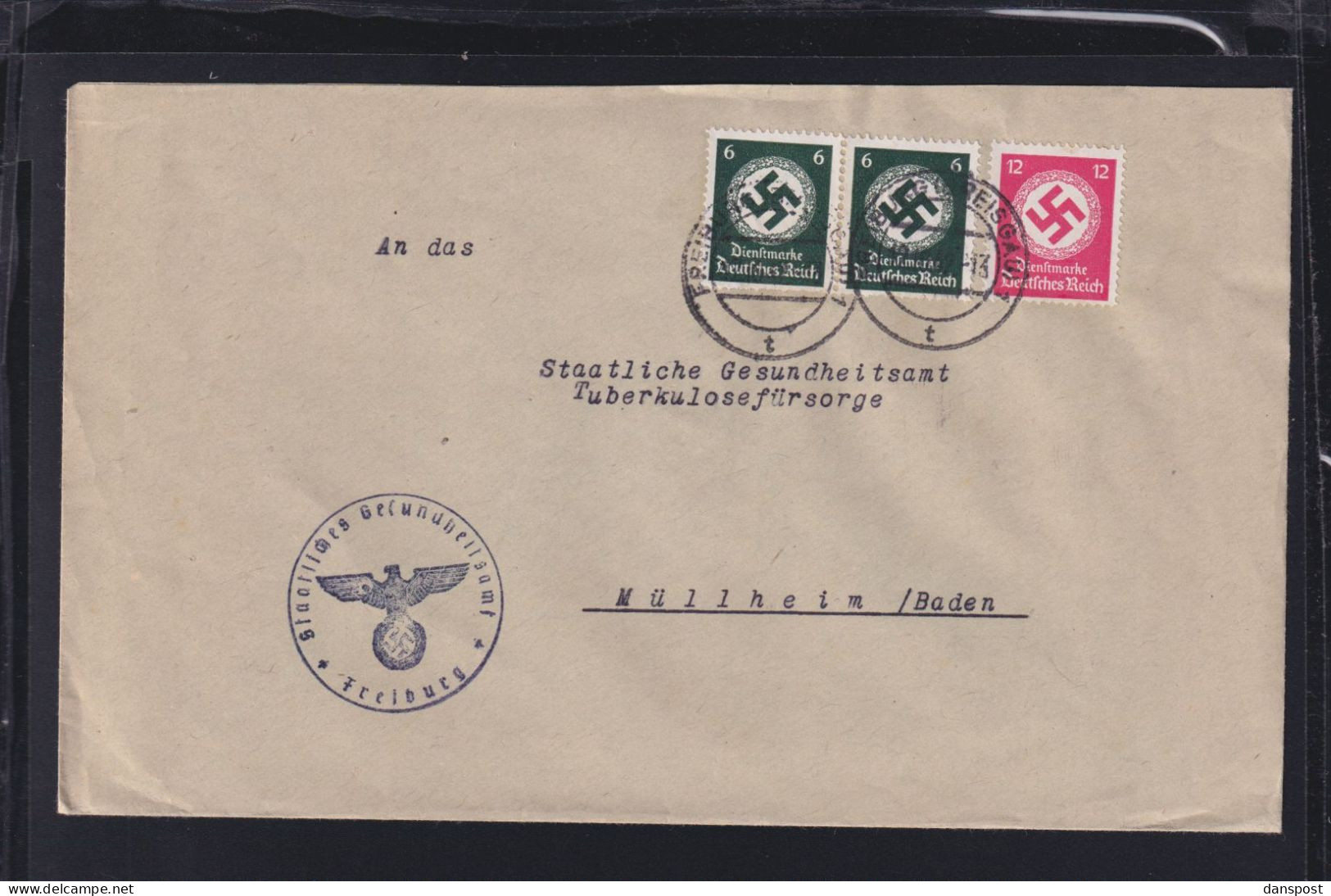 Dt. Reich Briefkuvert Gesundheitsamt Freiburg - Officials