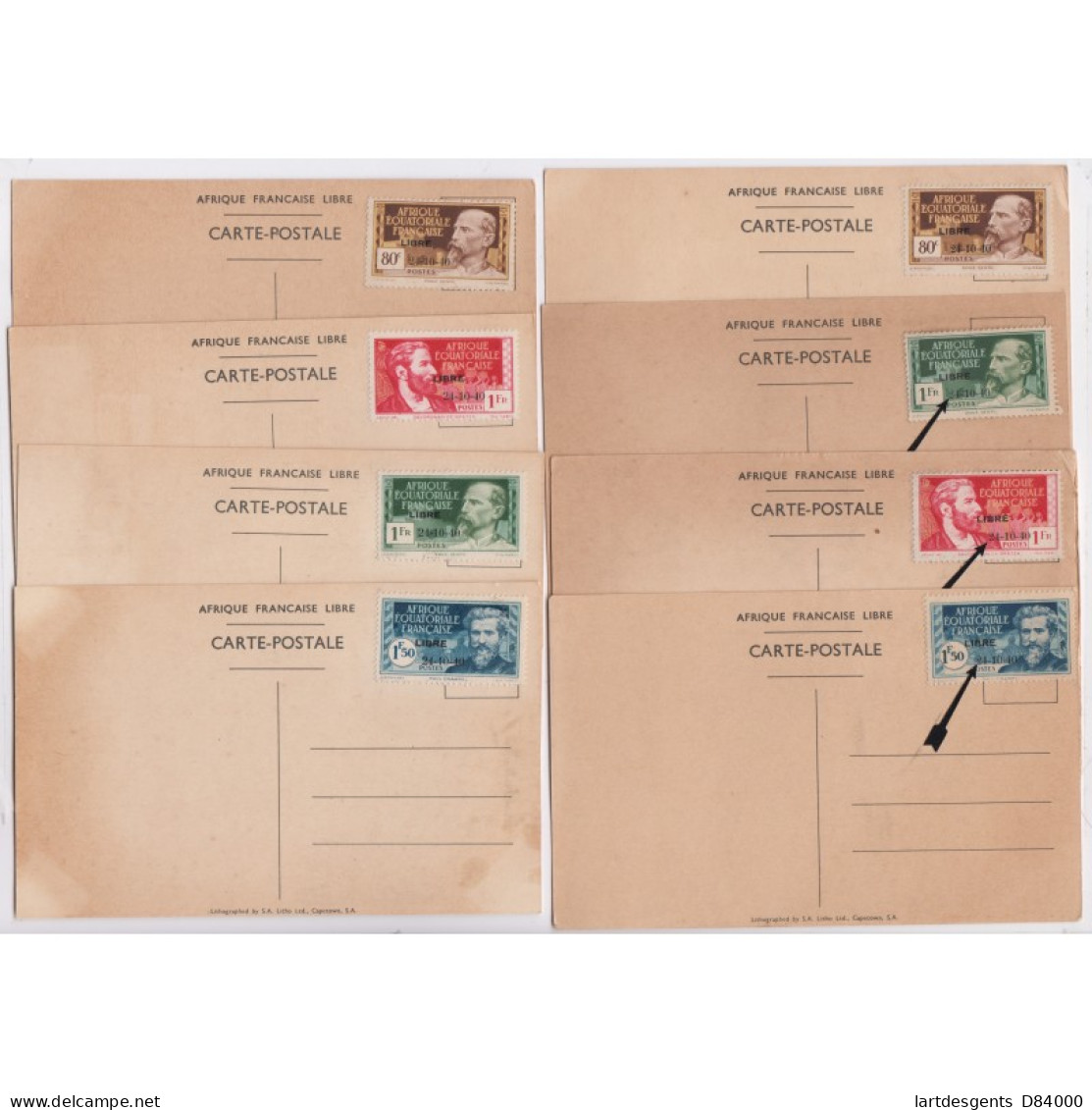 Lot De 8 CPA Colonies AEF Timbres - Brazzaville Arrivée Général De Gaulle -  Neufs - Lartdesgents - Covers & Documents