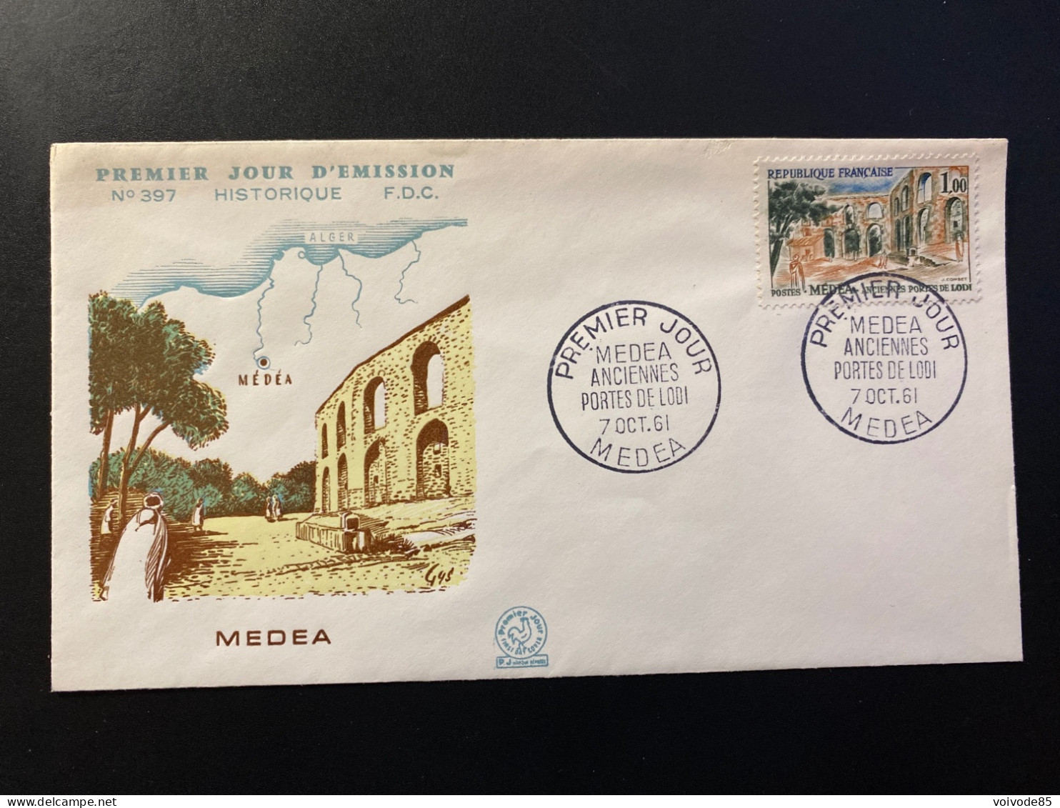 Enveloppe 1er Jour "Médéa (Algérie)" - 07/10/1961 - 1318 - Historique N° 397 - 1960-1969