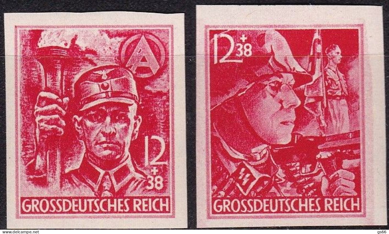 D.Reich, 1945, 909/10, MNH **, Geschnitten, Parteimiliz „Der Volkssturm“. SA/SS - Unused Stamps