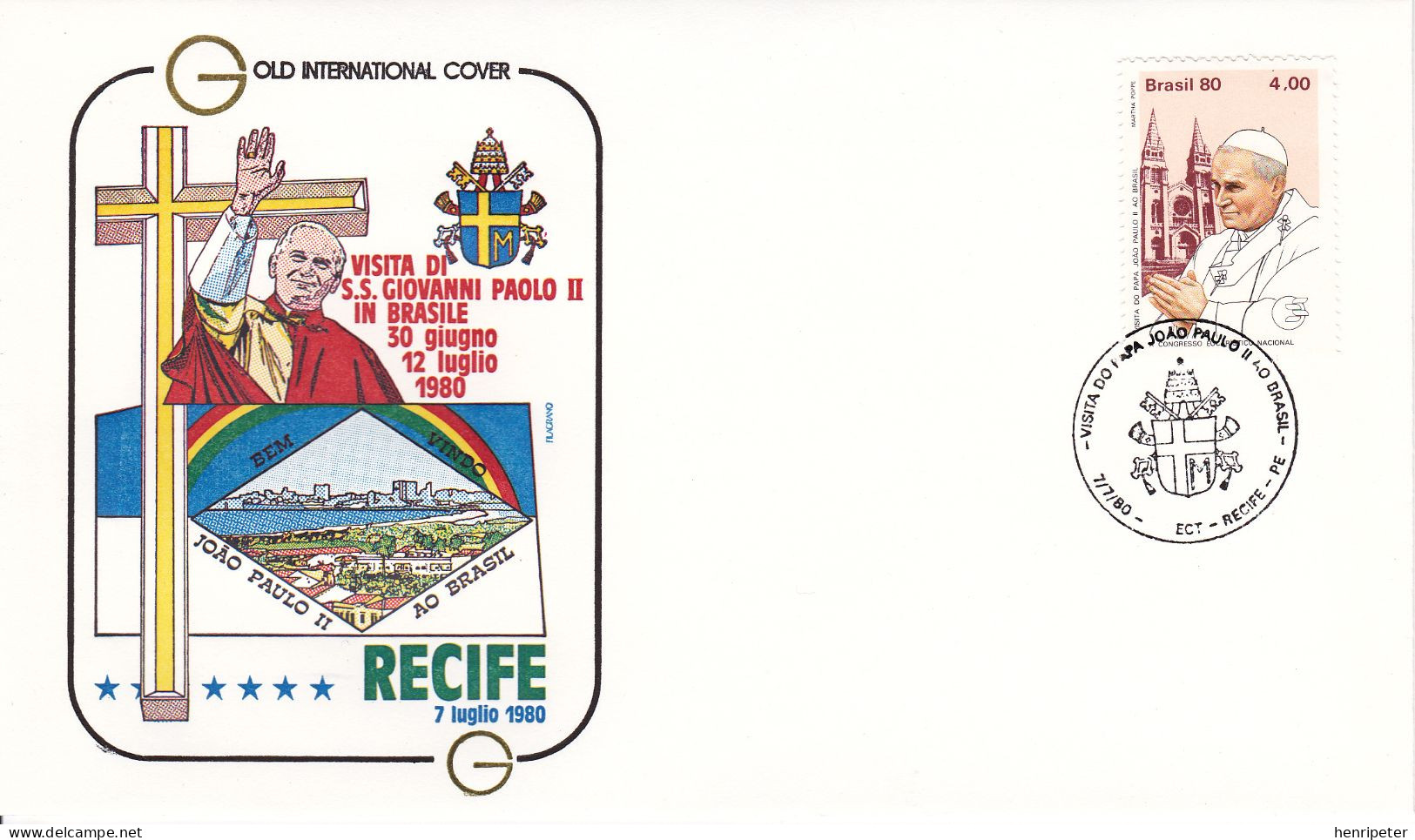 1428 (Yvert Et Tellier) Sur FDC Illustrée Commémorant Le Voyage Du Pape Jean-Paul II à Recife (Penambouc) Au Brésil 1980 - FDC
