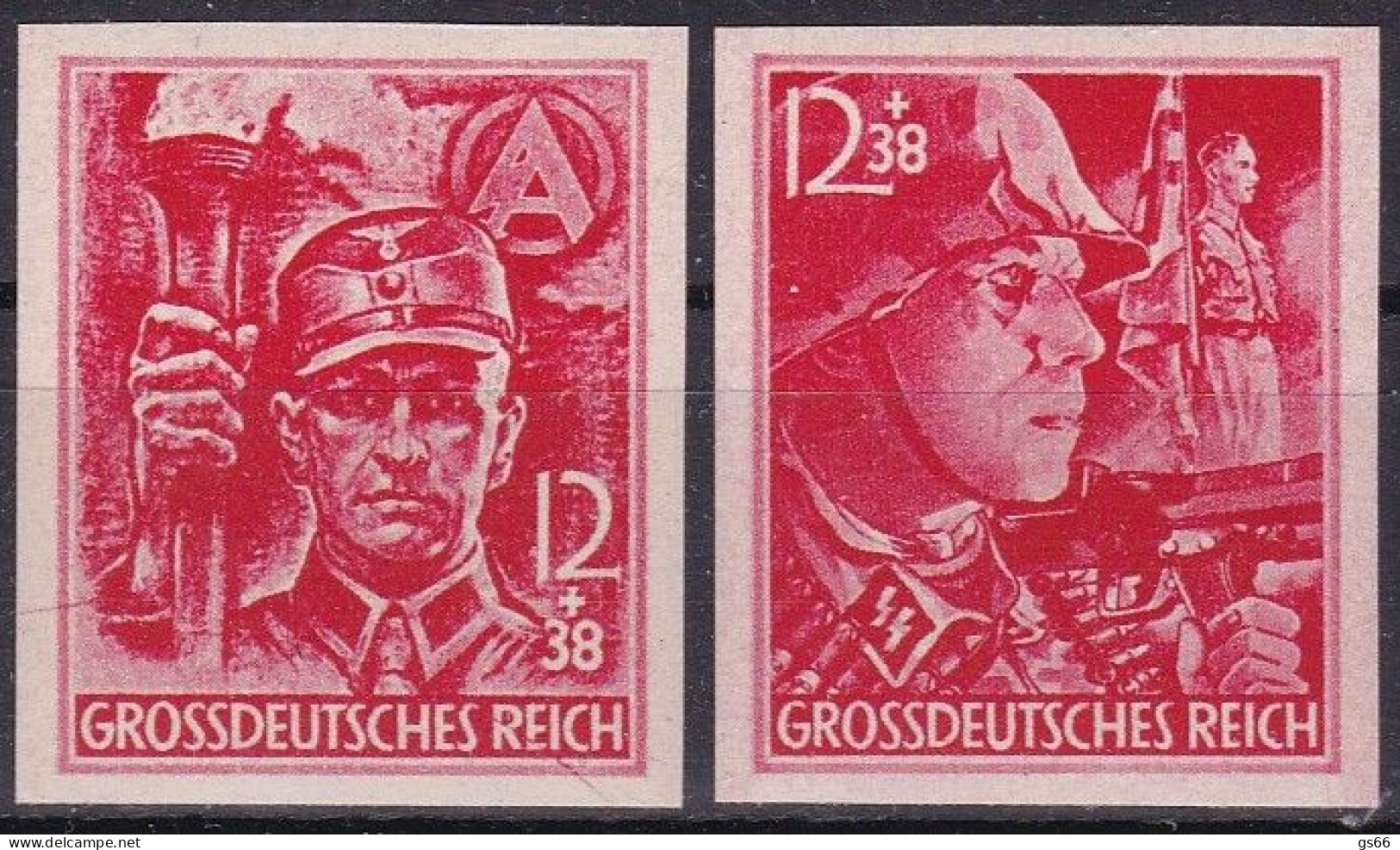 D.Reich, 1945, 909/10, MNH **, Parteiorganisationen Sturmabteilung (SA) Und Schutzstaffel (SS).  Geschnitten - Ongebruikt