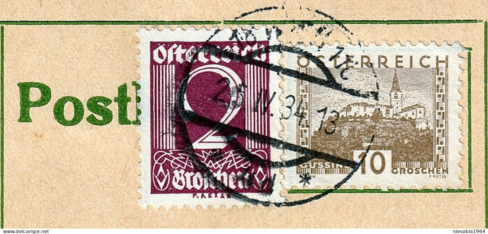 Österreich Postkarte + 2 Marke 10 Groschen & 2 Kronen, Wien 25 IV 1934 - Lettres & Documents