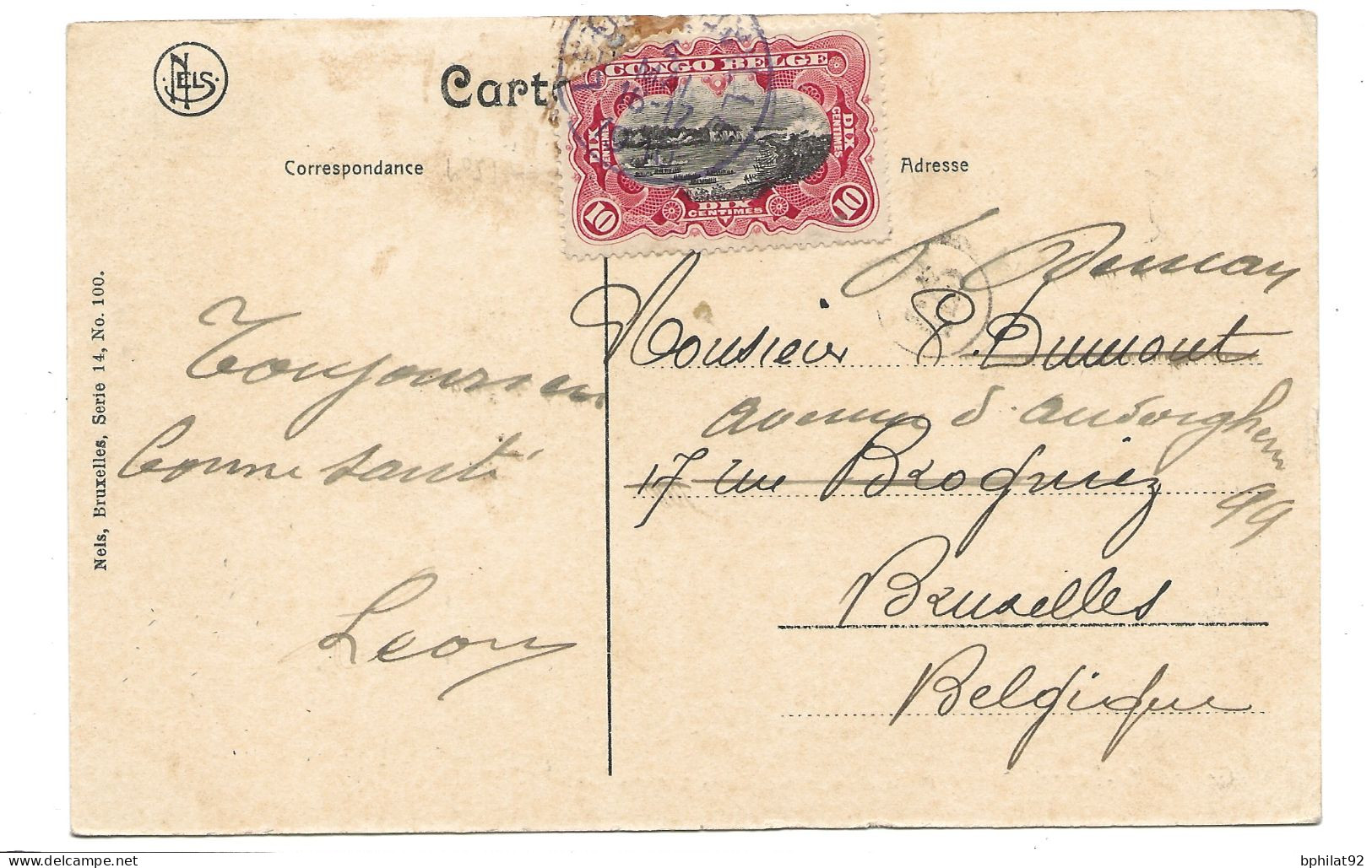 !!! CONGO, CPA DE 1910, DÉPART DE LÉOPOLDVILLE POUR BRUXELLES (BELGIQUE) - Covers & Documents