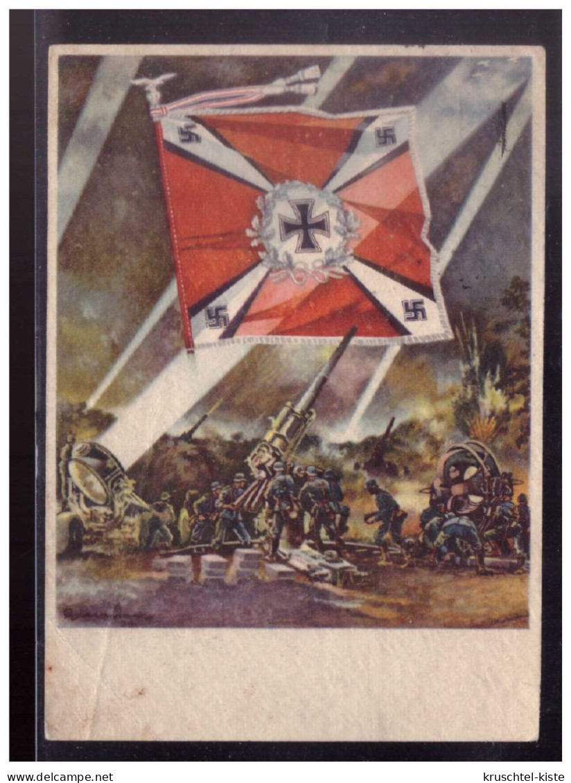 Dt- Reich (024218) Propagandakarte Fahne Und Flak Artillerie, Gelaufen Feldpost Königsberg 3.7.1943 - Guerre 1939-45