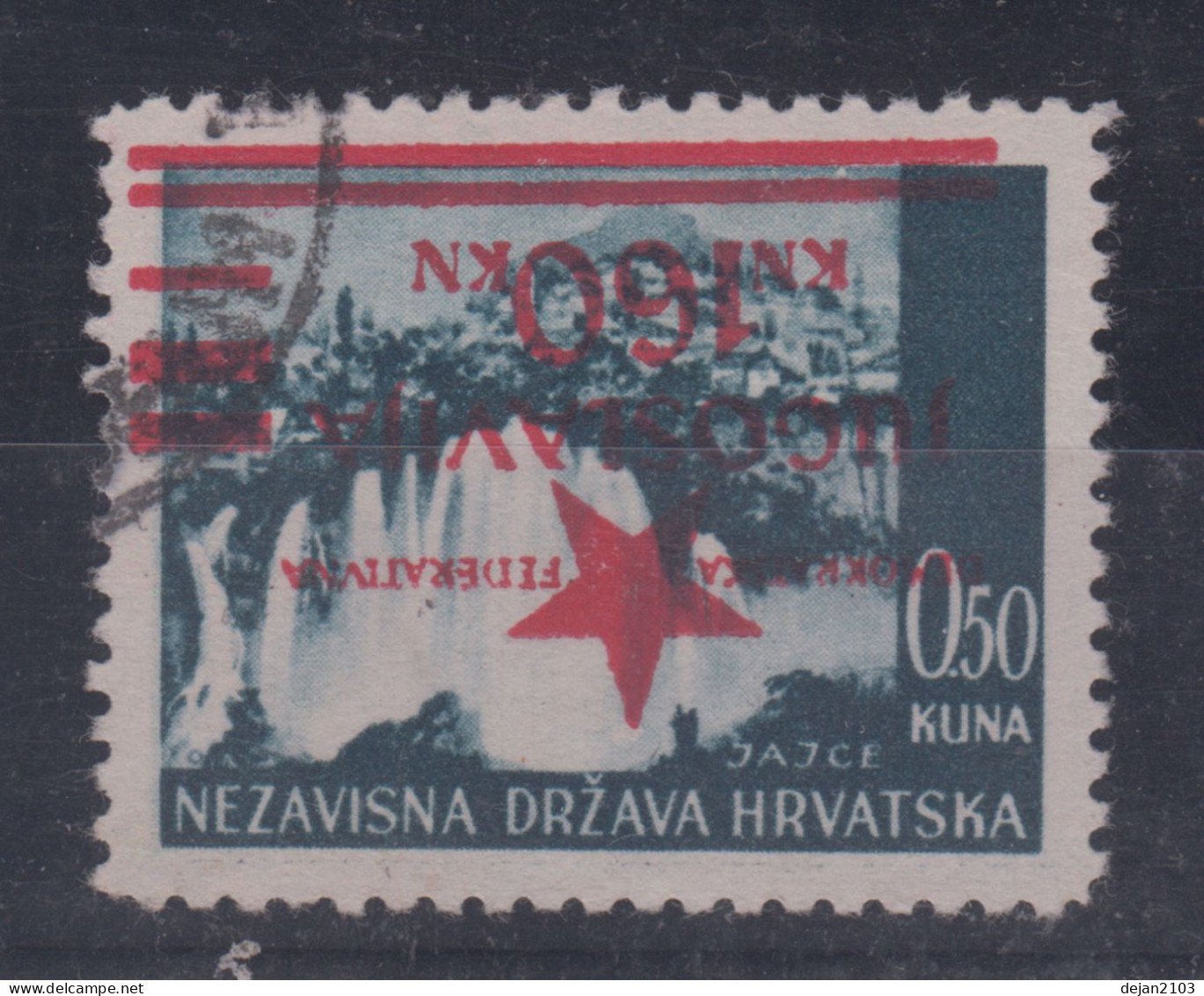 Croatia NDH 160k On 0.50k REVERSE OVERPRINT Mi#5b 1945 USED - Croatie