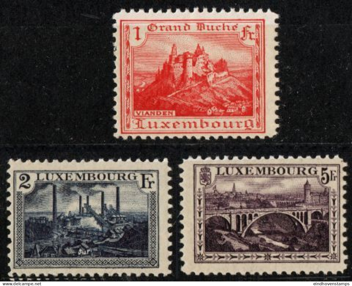 Luxemburg 1921 High Values 3 Val MNH, Castle Vianden, Furnaces Esch S Alzette, Adolph Bridge Perf.11½x11 - Ungebraucht