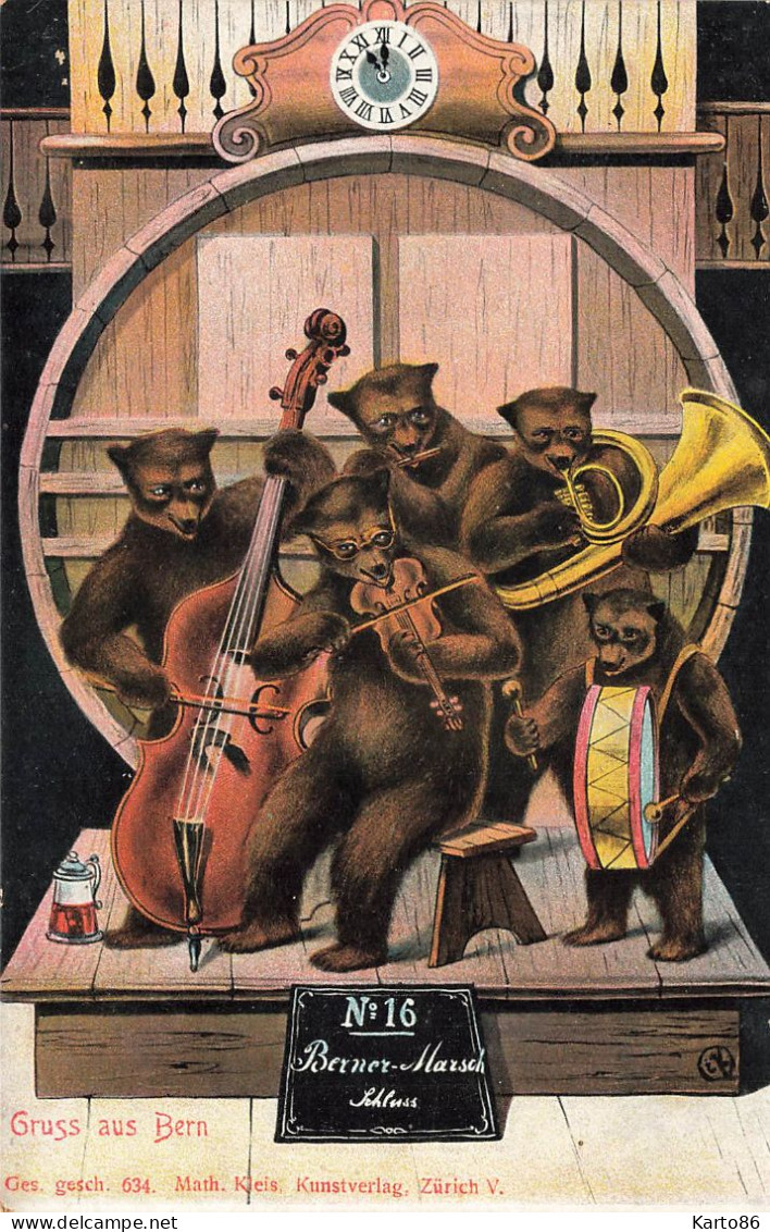 Ours Bear * CPA Illustrateur * Ours Humanisés Orchestre Musique Musiciens Intsruments * Gruss Aus Bern Schweiz - Bears