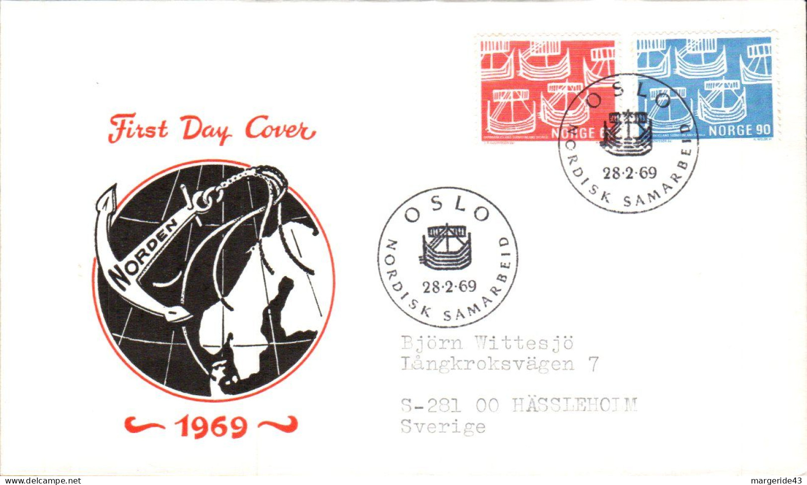 NORVEGE LETTRE FDC 1969 POUR LA SUEDE - FDC