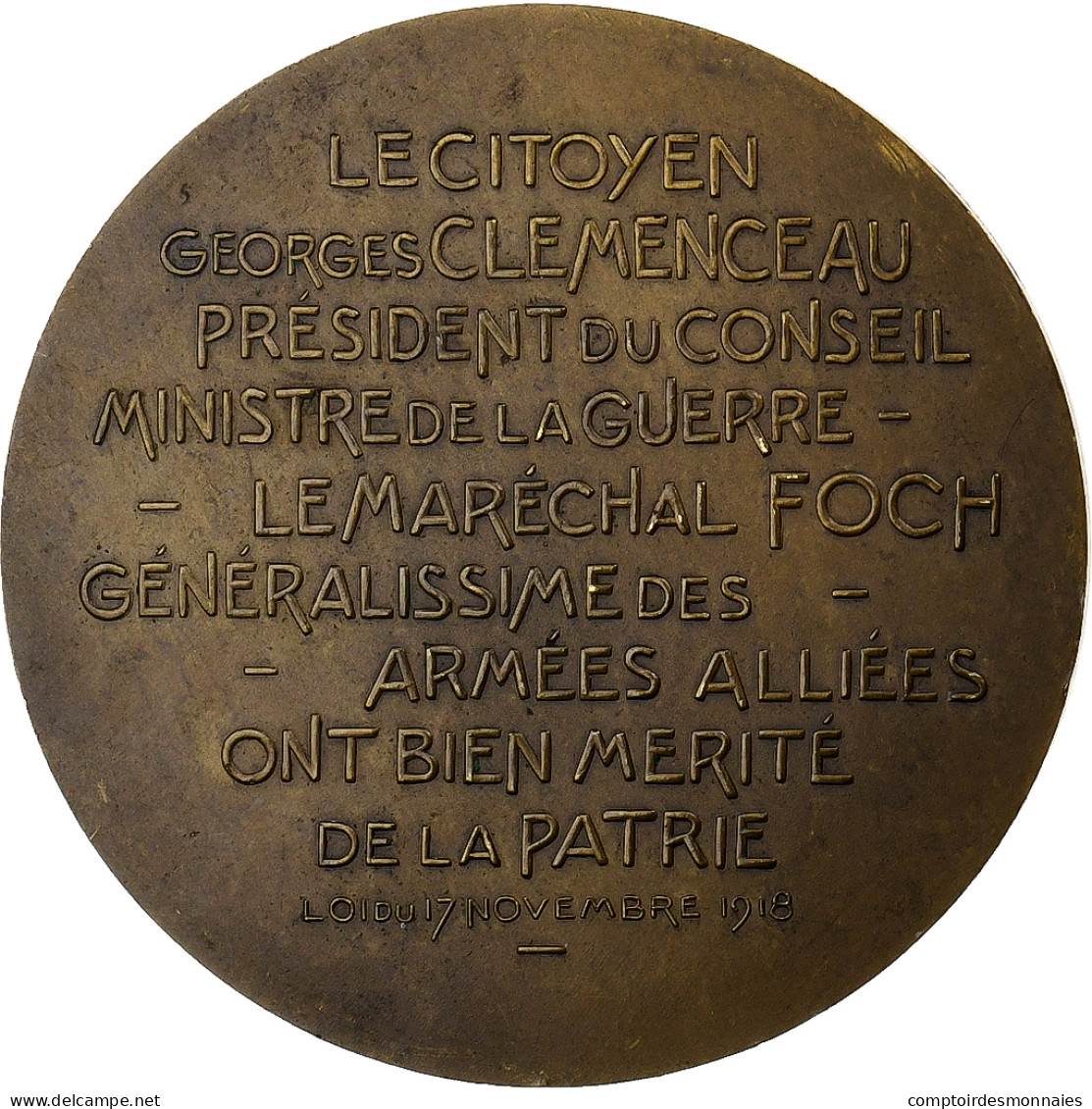 France, Médaille, Hommage De La Patrie à Clémenceau Et Foch, 1918, Cuivre - Other & Unclassified