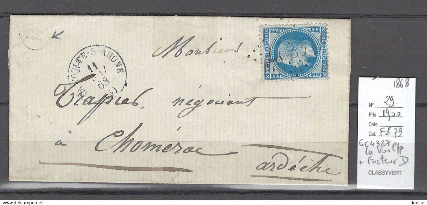 France - Lettre  GC 4327 - La Voulte + Facteur D - Ardeche - 1868 - 1849-1876: Période Classique