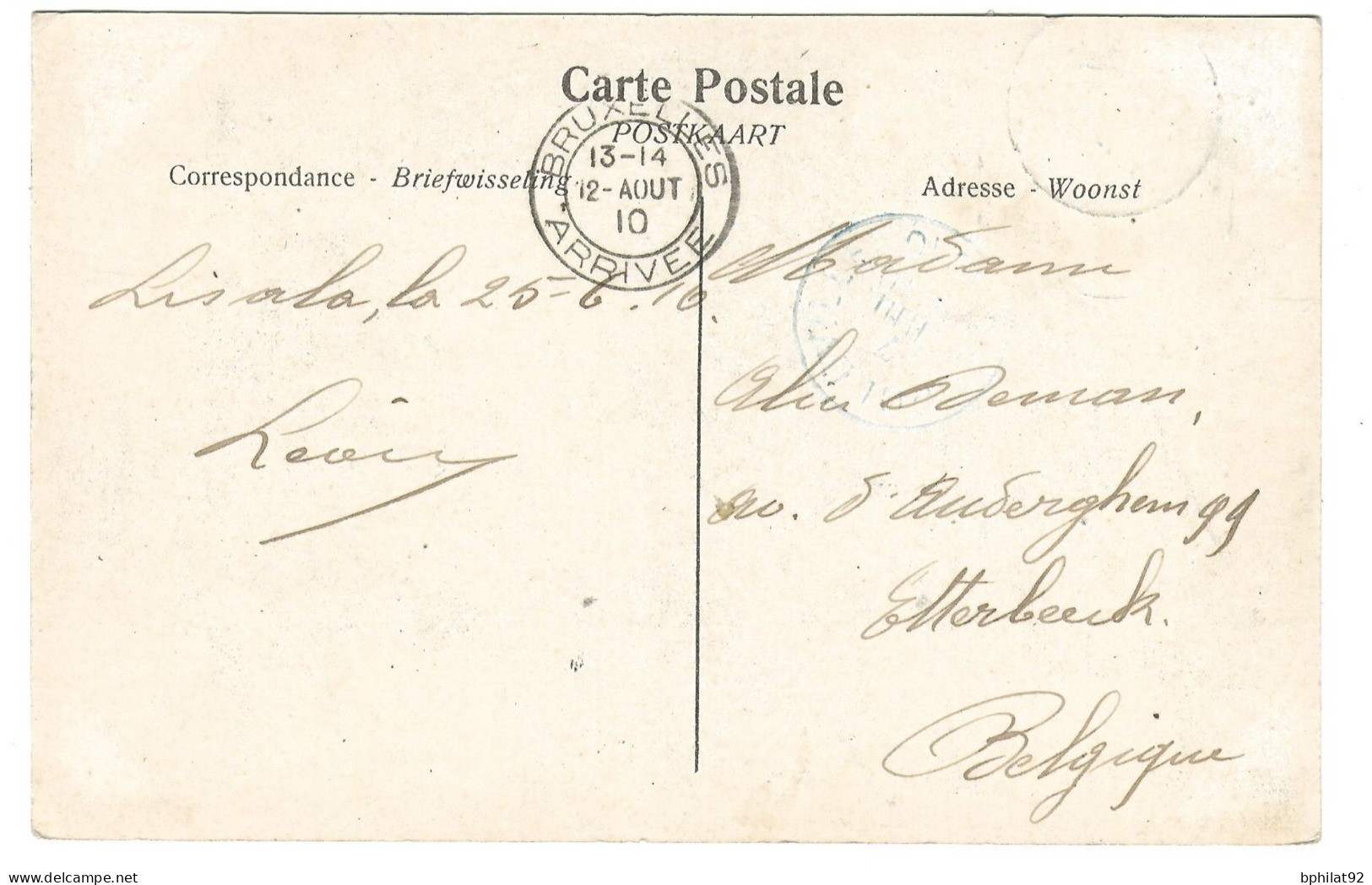 !!! CONGO, CPA DE 1910, DÉPART DE LISALA POUR BRUXELLES (BELGIQUE) - Brieven En Documenten