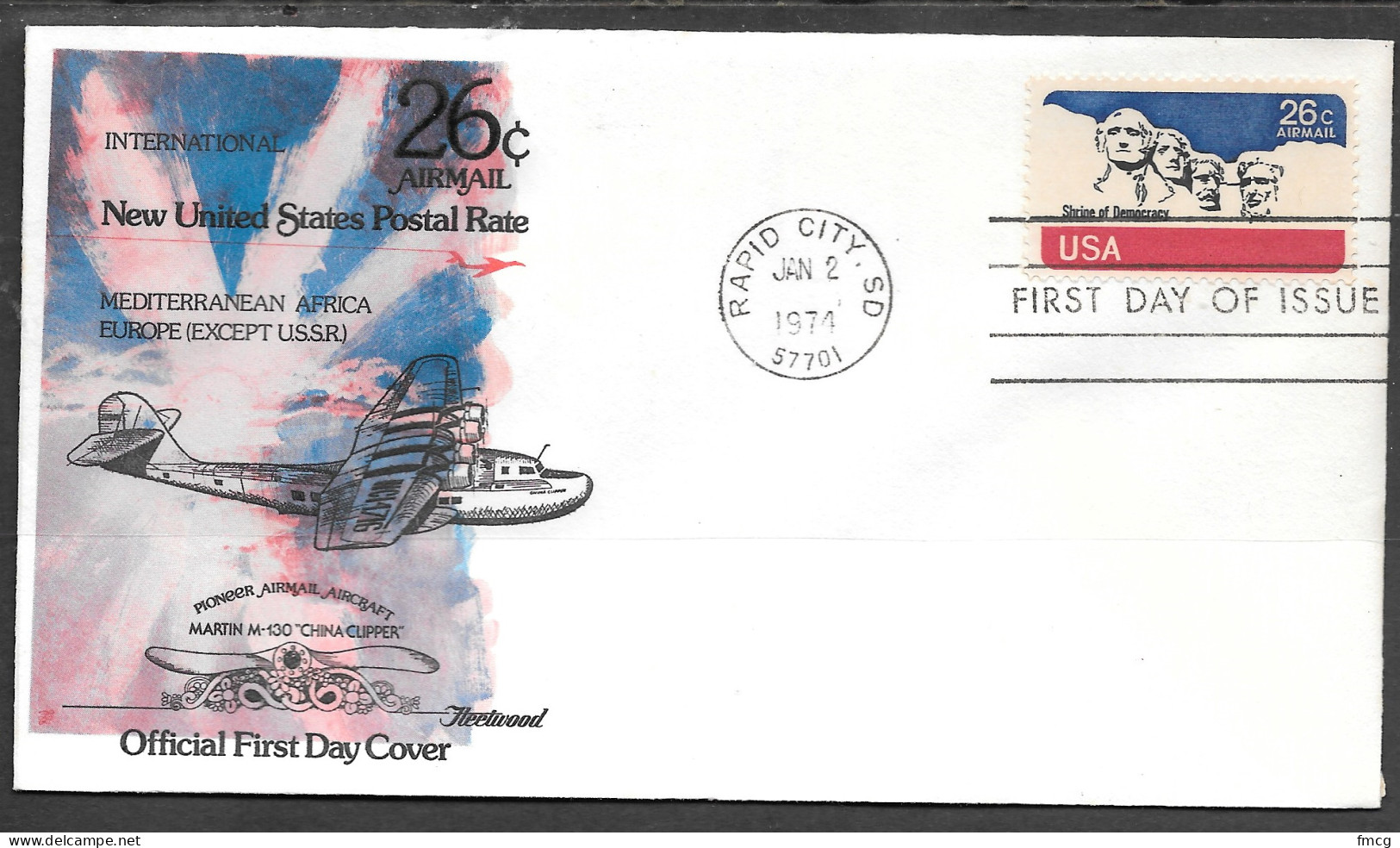 USA FDC Fleetwood Cachet, 1974 26 Cents Mount Rushmore Airmail - 1971-1980