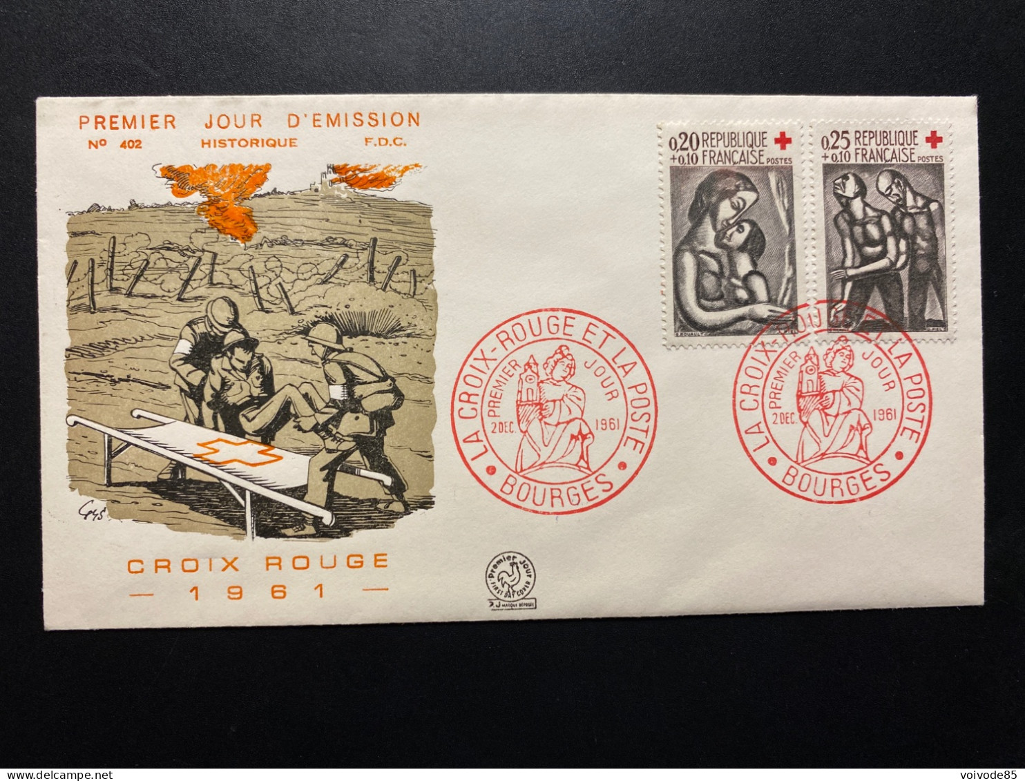 Enveloppe 1er Jour "Croix Rouge" - 02/12/1961 - 1323/1324 - Historique N° 402 - Militaria - WW1 - 1960-1969