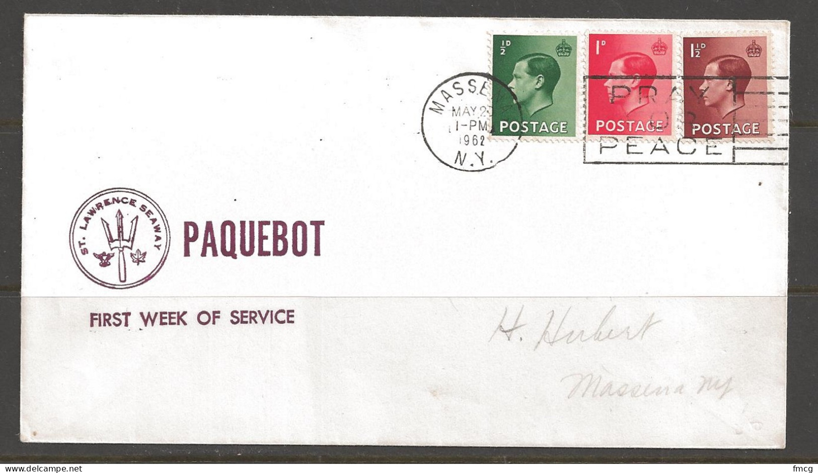 1962 Paquebot Cover British Stamps Used In Masenna, New York (May 20) - Cartas & Documentos