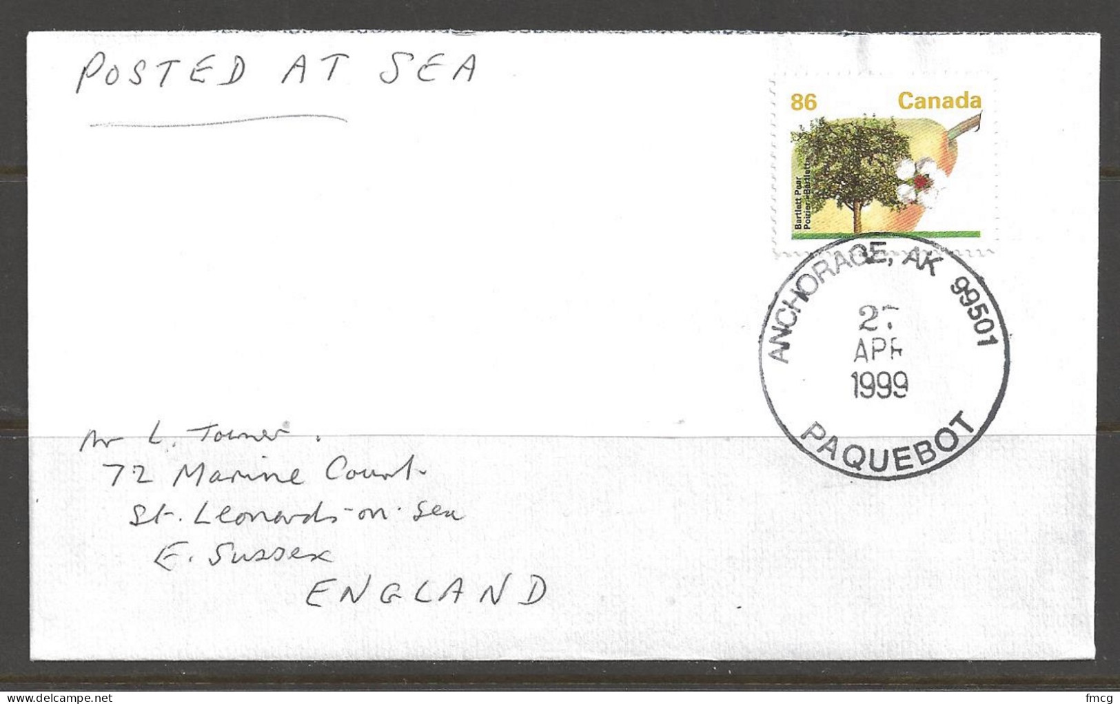1999 Paquebot Cover Canada Stamp Used In Anchorage, Alaska (27 APR) - Lettres & Documents