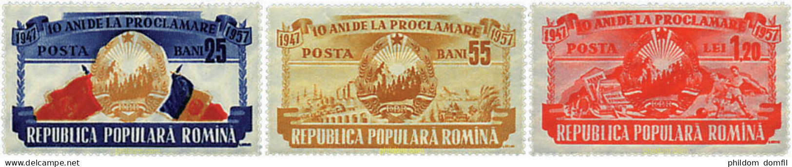 57462 MNH RUMANIA 1957 10 ANIVERSARIO DE LA REPUBLICA - Autres & Non Classés