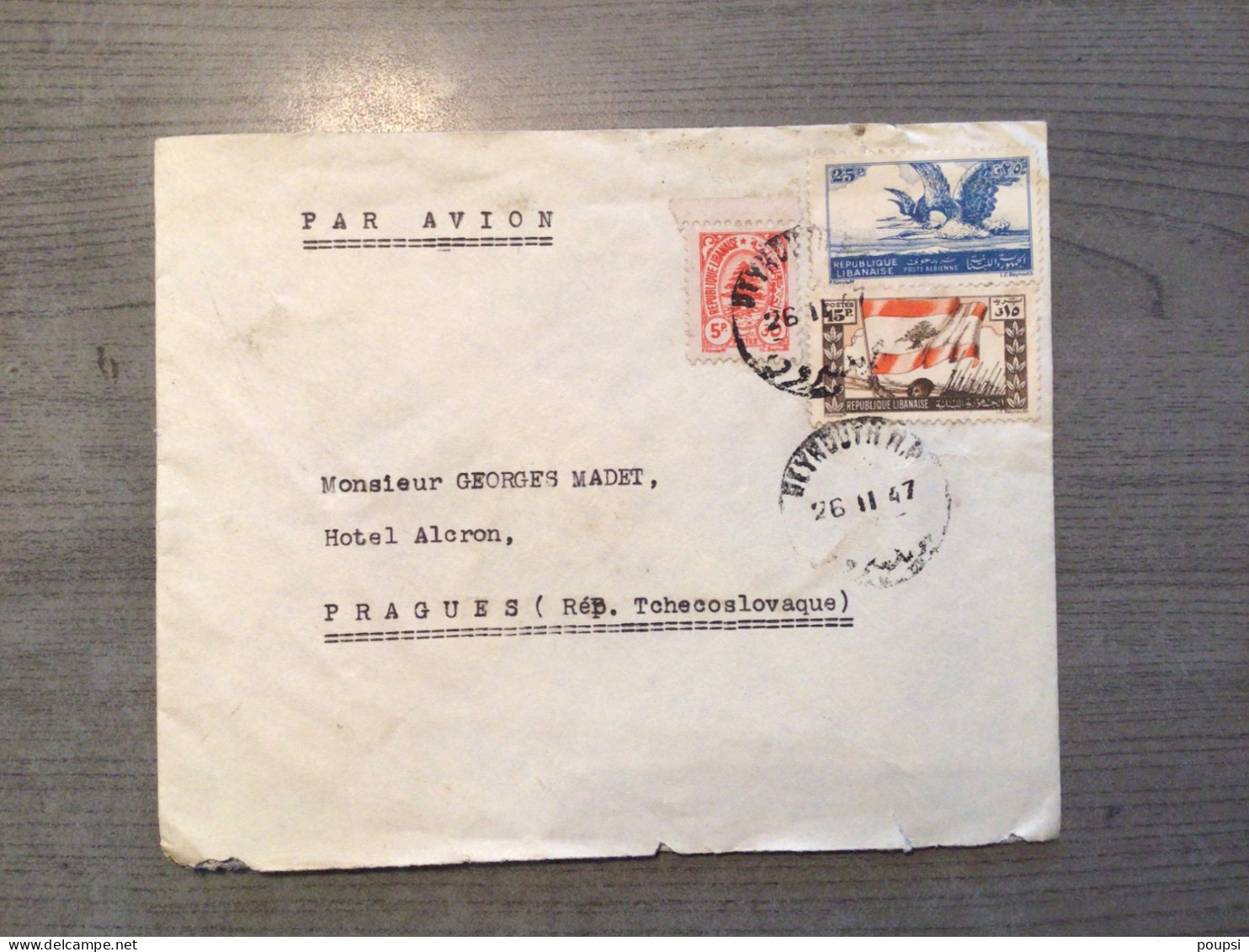 Lettre Par Avion BEYROUTH - LIBAN Pour PRAGUE - 1947 - Lebanon