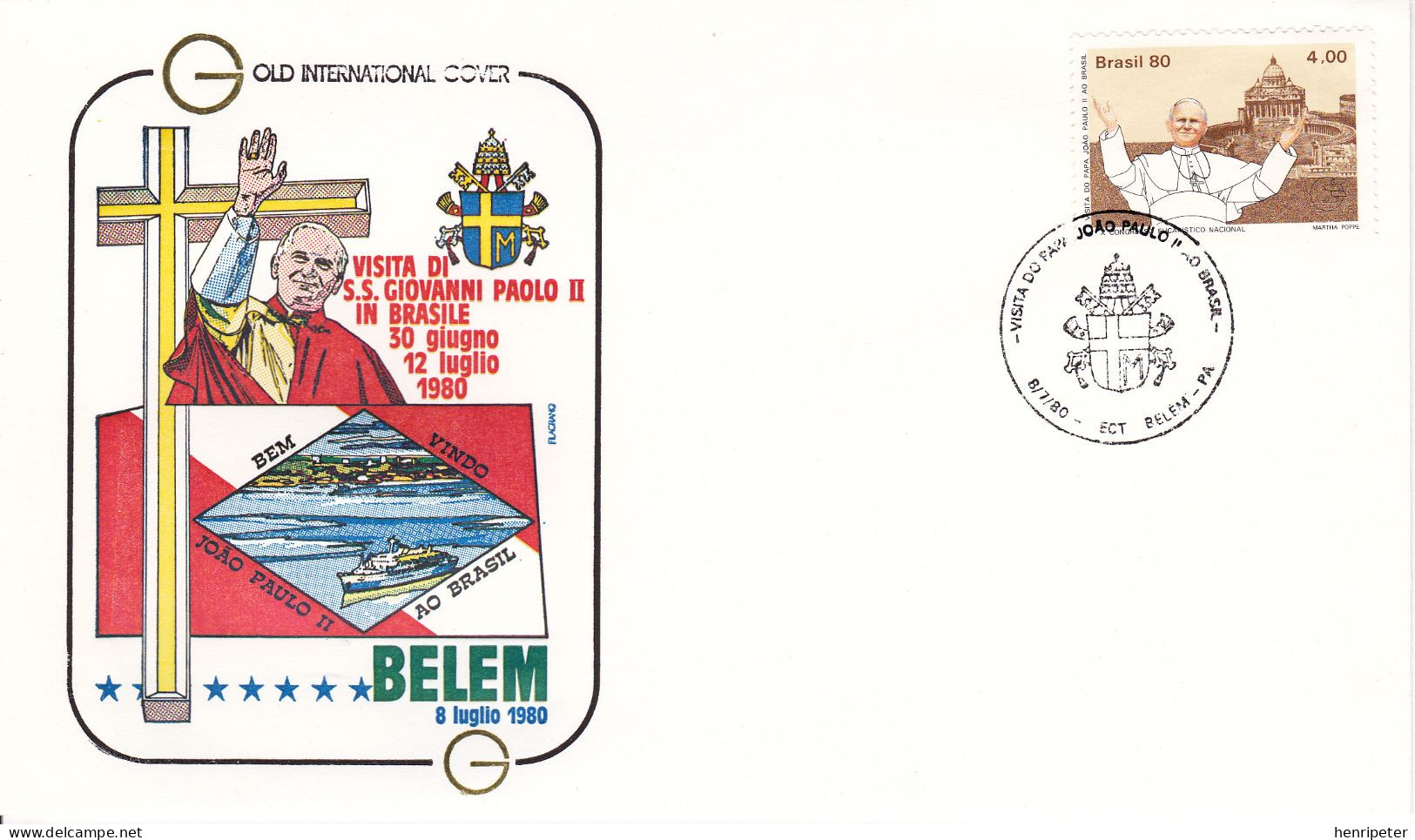 1428 (Yvert Et Tellier) Sur FDC Illustrée Commémorant Le Voyage Du Pape Jean-Paul II à Belém (Pará) Au Brésil - 1980 - FDC