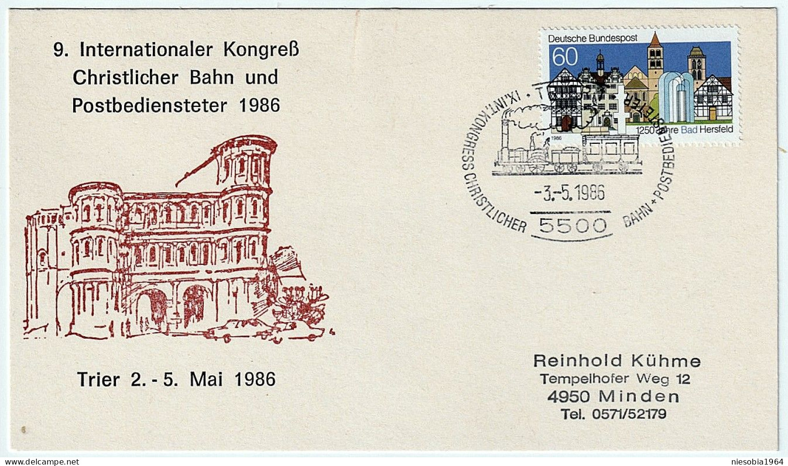 9th International Congress Of Christian Railways And Postal Service 1986 May 3, 1987 Postcard, Seal Railway Theme. - Postcards - Used