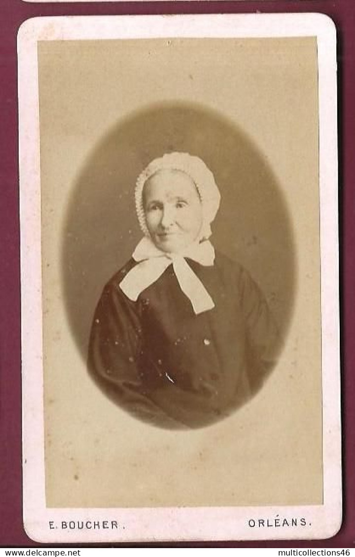 140524A - PHOTO ANCIENNE CDV E BOUCHER A ORLEANS LABO REMUS -  FEMME COIFFE BONNET - Old (before 1900)