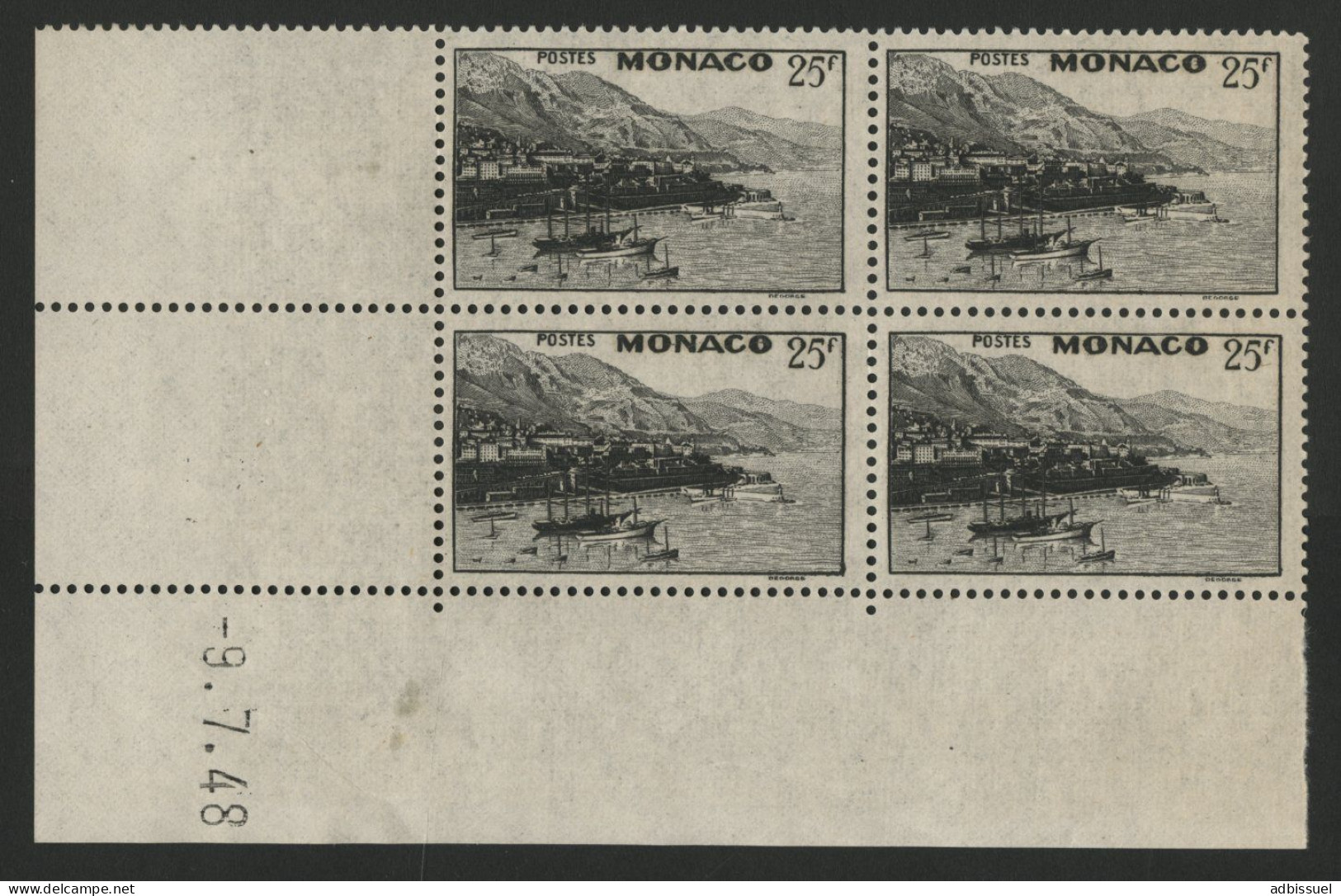 MONACO N° 313 Bloc De 4 COTE 132 € Neuf ** (MNH) Avec Coin Daté Du 9/7/48. Voir Description - Unused Stamps