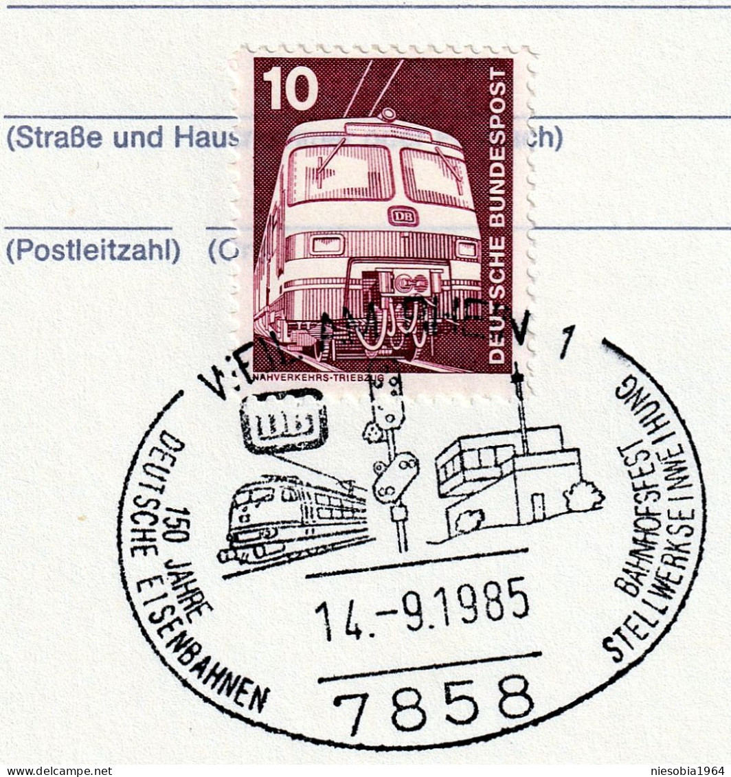 150 Jahre Deutsche Eisenbahnen Weil Am Rhein 14.09.1985 Postcard, Railway Theme, 2 X Occasional Stamps - Postkaarten - Gebruikt