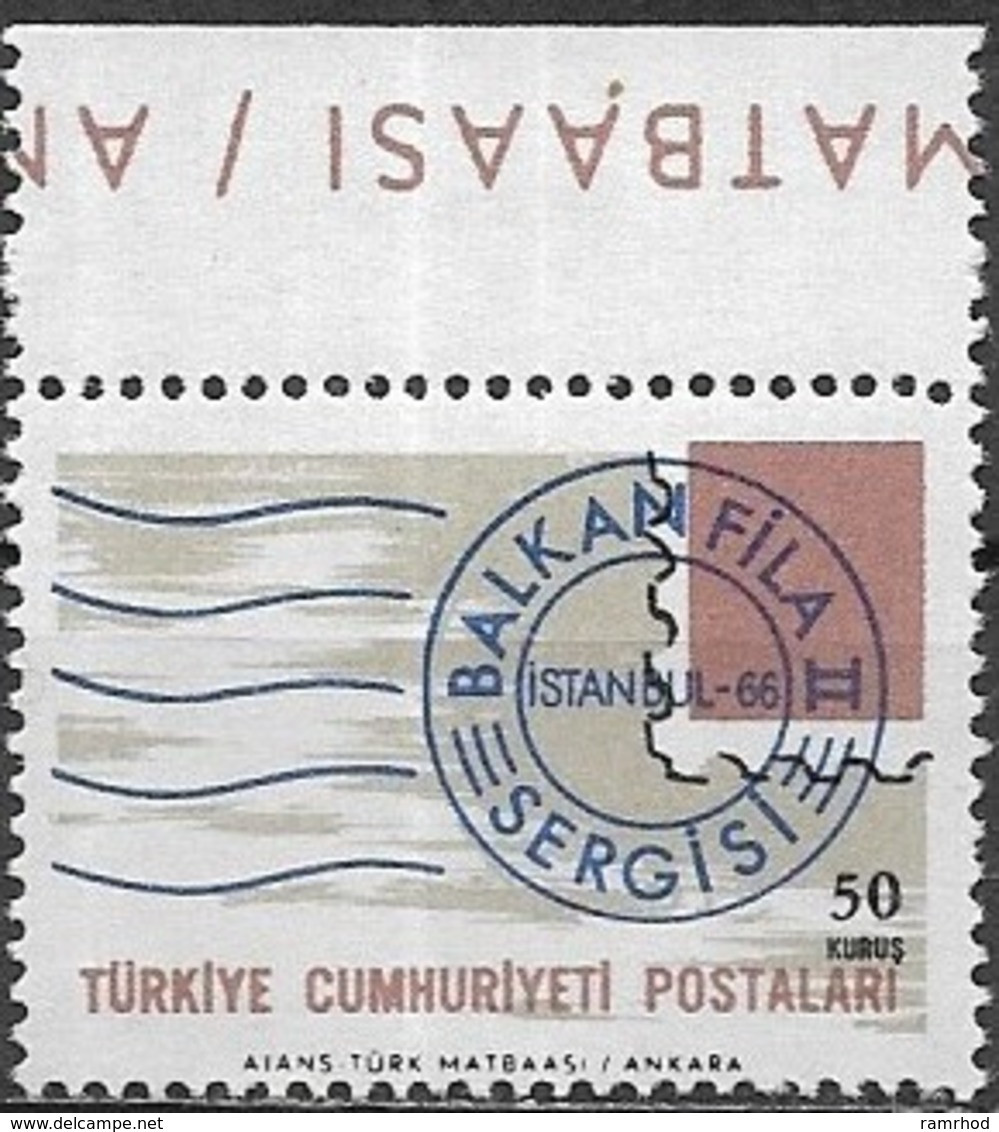 TURKEY 1966 Balkanfila Stamp Exhibition, Istanbul - 50k Stamp And Postmark MNH - Unused Stamps