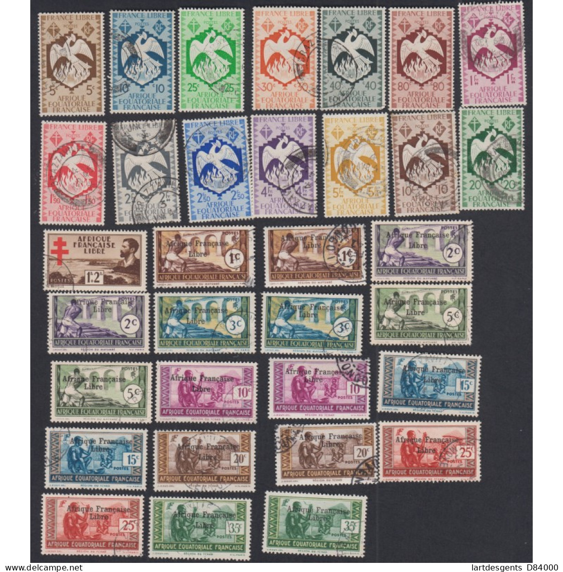 33 Timbres Colonies AEF N°141 à N°164 Avec Variétés - Oblitérations - Cote 139€ Lartdesgents - Lettres & Documents