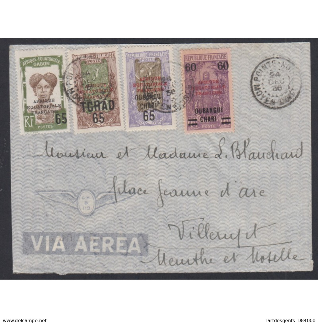 Colonies - Lettre Cachet Pointe Noire 1936 AEF - Tchad - Oubanghi Chari, Lartdesgents - Lettres & Documents