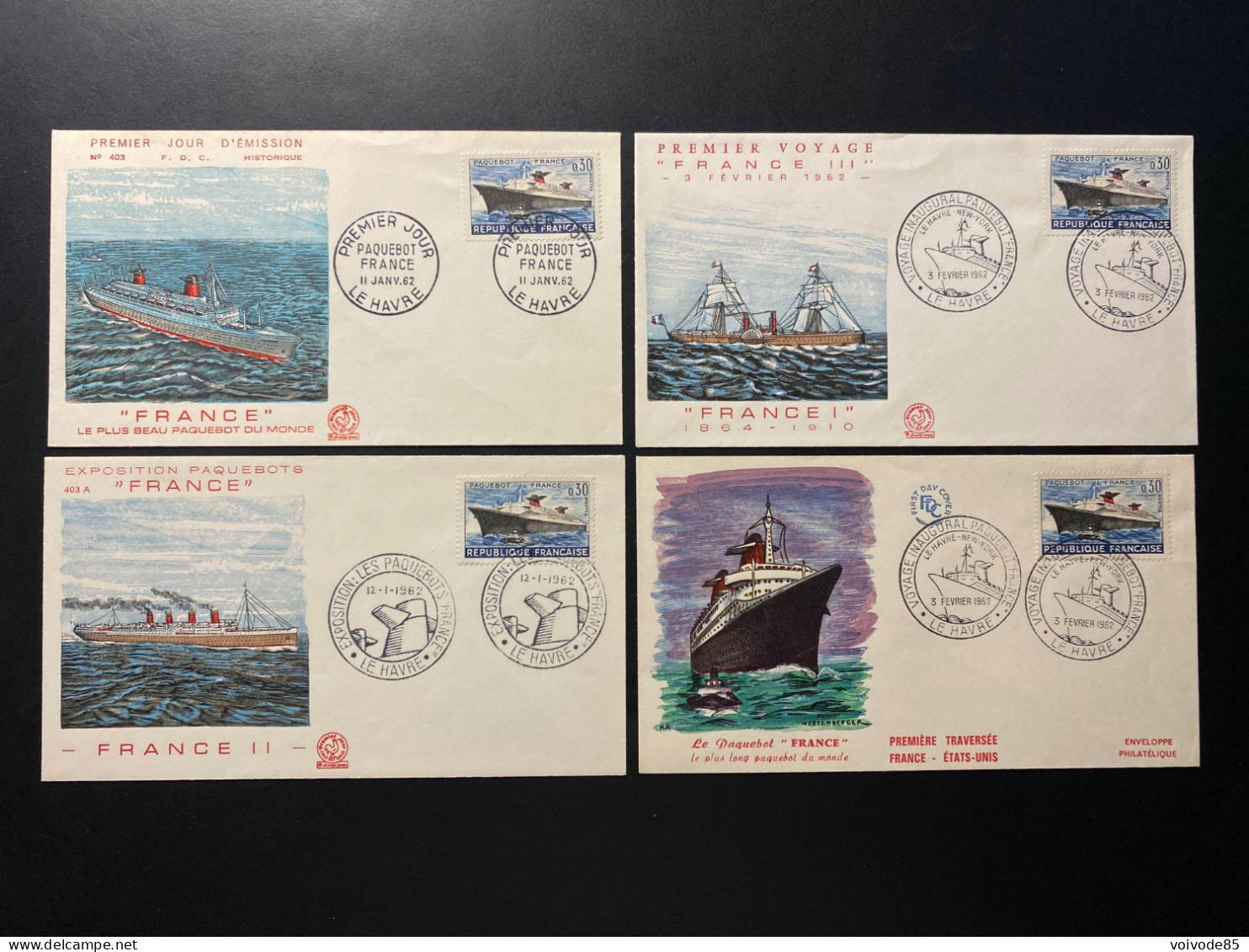 Enveloppes 1er Jour "Premier Voyage Du Paquebot France" - 11/01/1962 - 03/02/1962 - 12/01/1962 - 1325 - 1960-1969