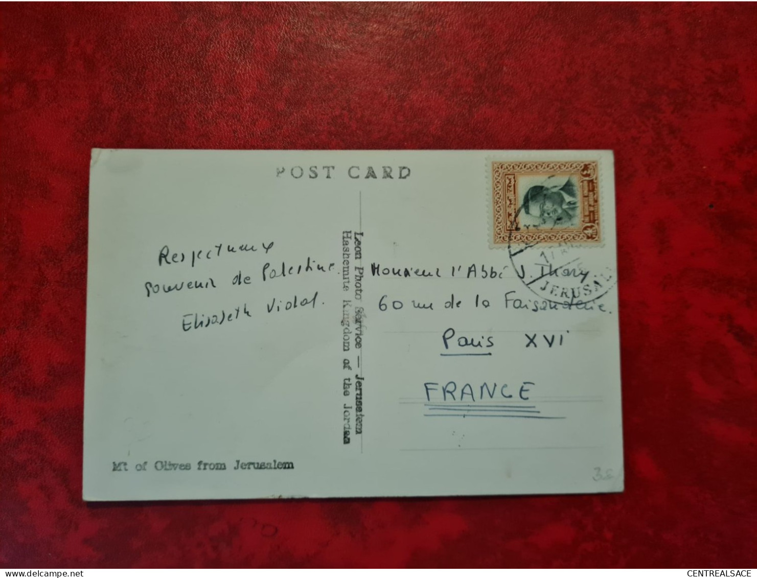 LETTRE  CARTE MONT DES OLIVIERS JERUSALEM CACHET JERUSALEM JORDANIE - Jordan