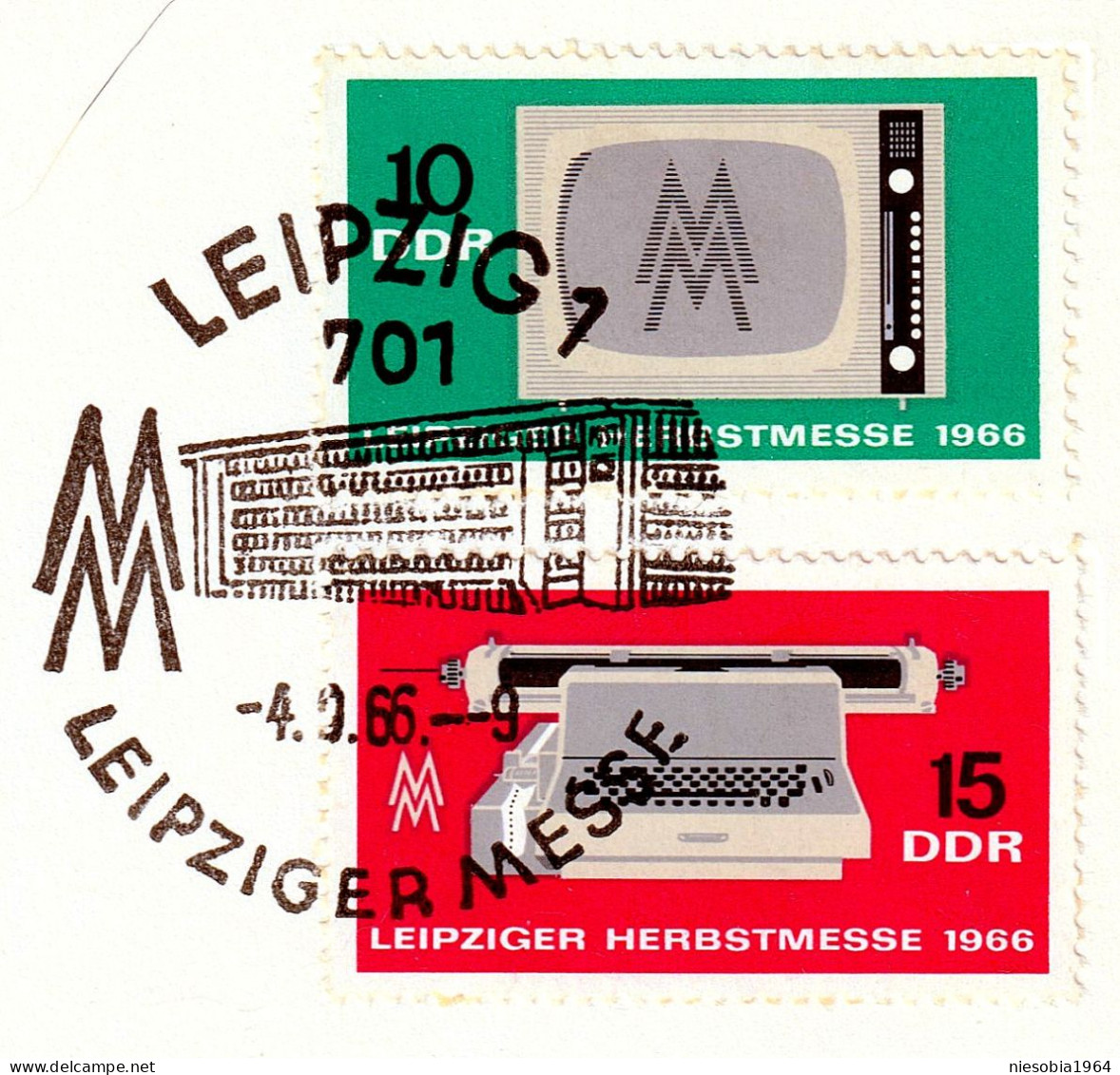 20 Years Of Peace Fair Autumn Fair LEIPZIG 1966 - Two Stamps + Occasional Seals - Postales - Usados