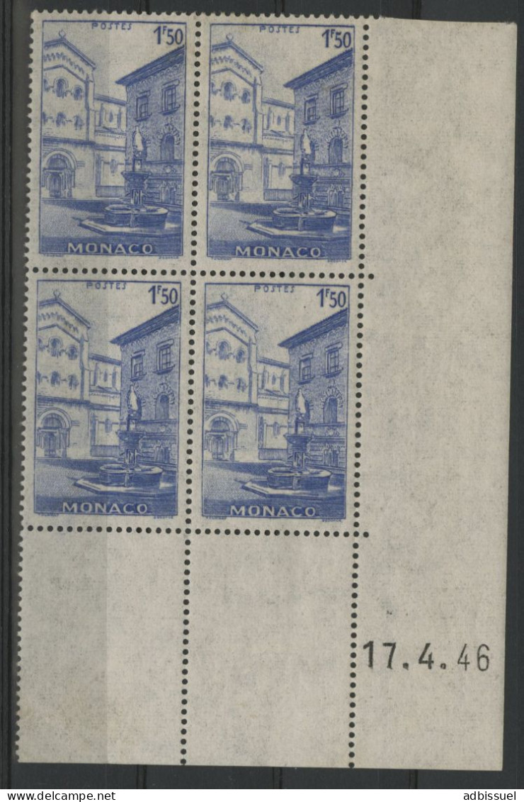 MONACO N° 276 Bloc De 4 Neuf ** (MNH) Avec Coin Daté Du 17/4/46. Voir Description - Unused Stamps