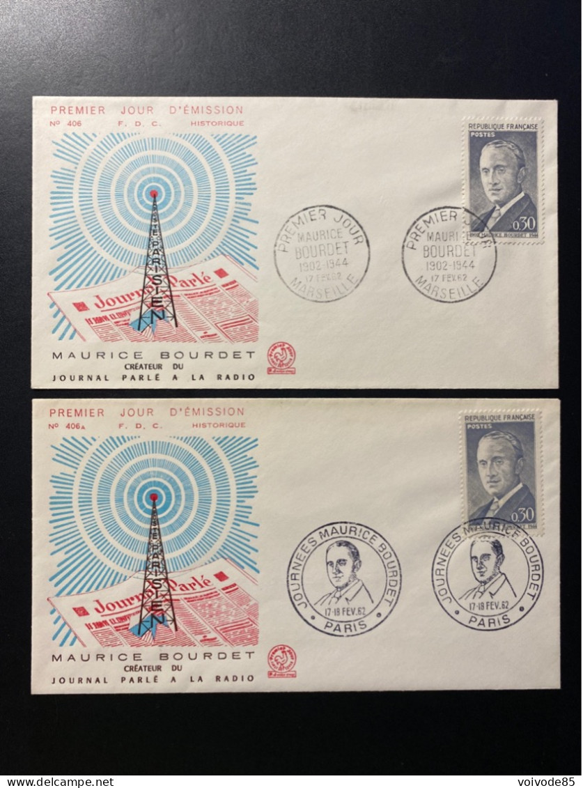 Enveloppes 1er Jour Maurice Bourdet" - 17/02/1962 - 1329 - Historique N° 406/406A - 1960-1969