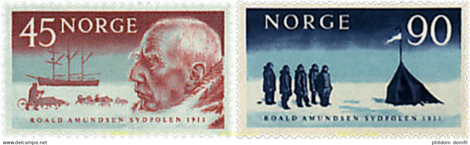 49816 MNH NORUEGA 1961 50 ANIVERSARIO DE LA EXPEDICION AL POLO NORTE DE ROALD AMUNDSEN - Neufs