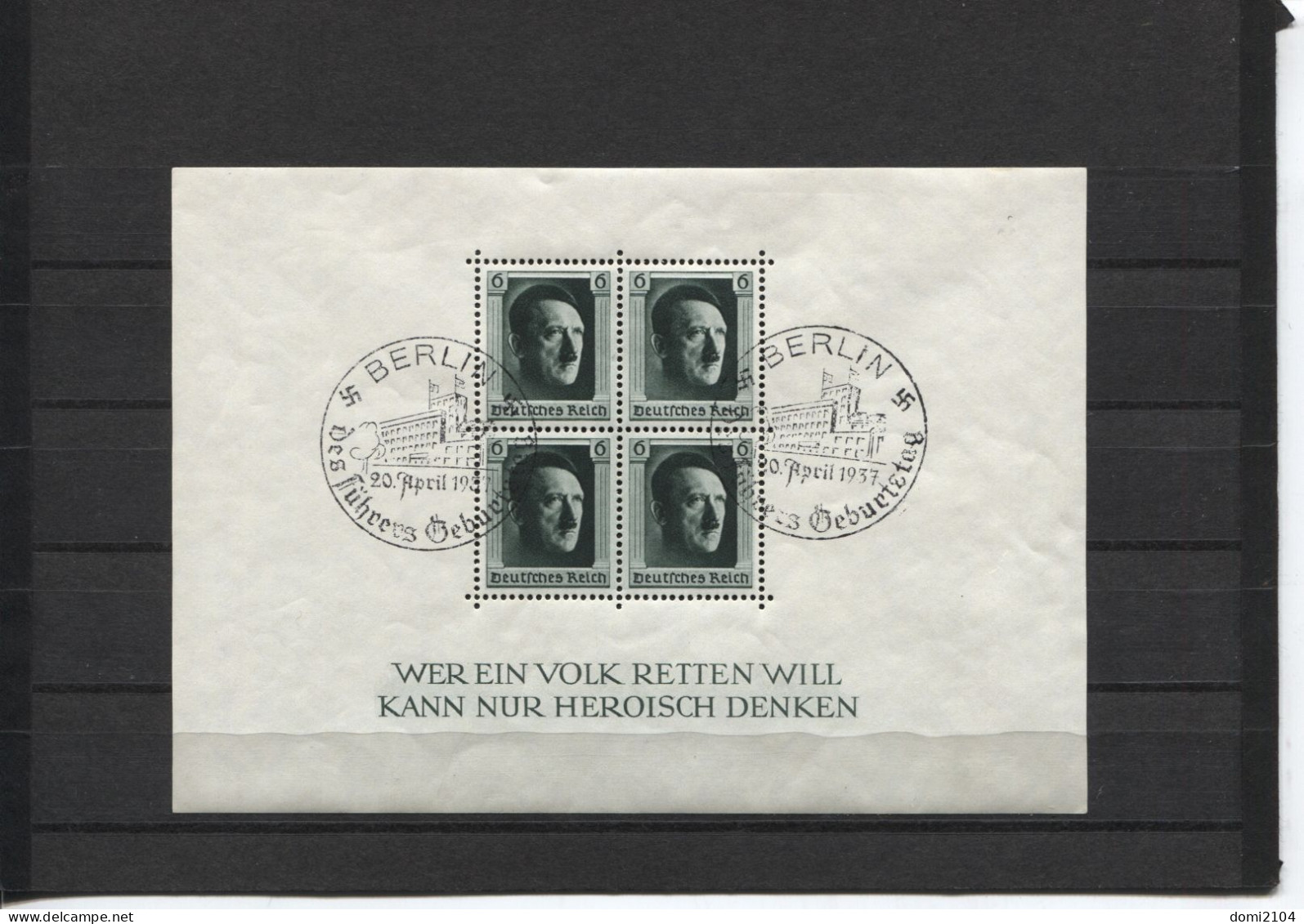 Deutsches Reich Block 7 Sonderstempel Berlin 20.4.37 Geburtstag - Blocks & Sheetlets