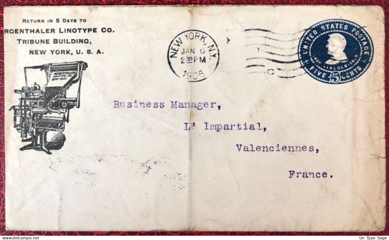 Etats-Unis, Divers Sur Entier-enveloppe, Cachet New-York 6.1.1906 Pour La France - (C1420) - Marcophilie