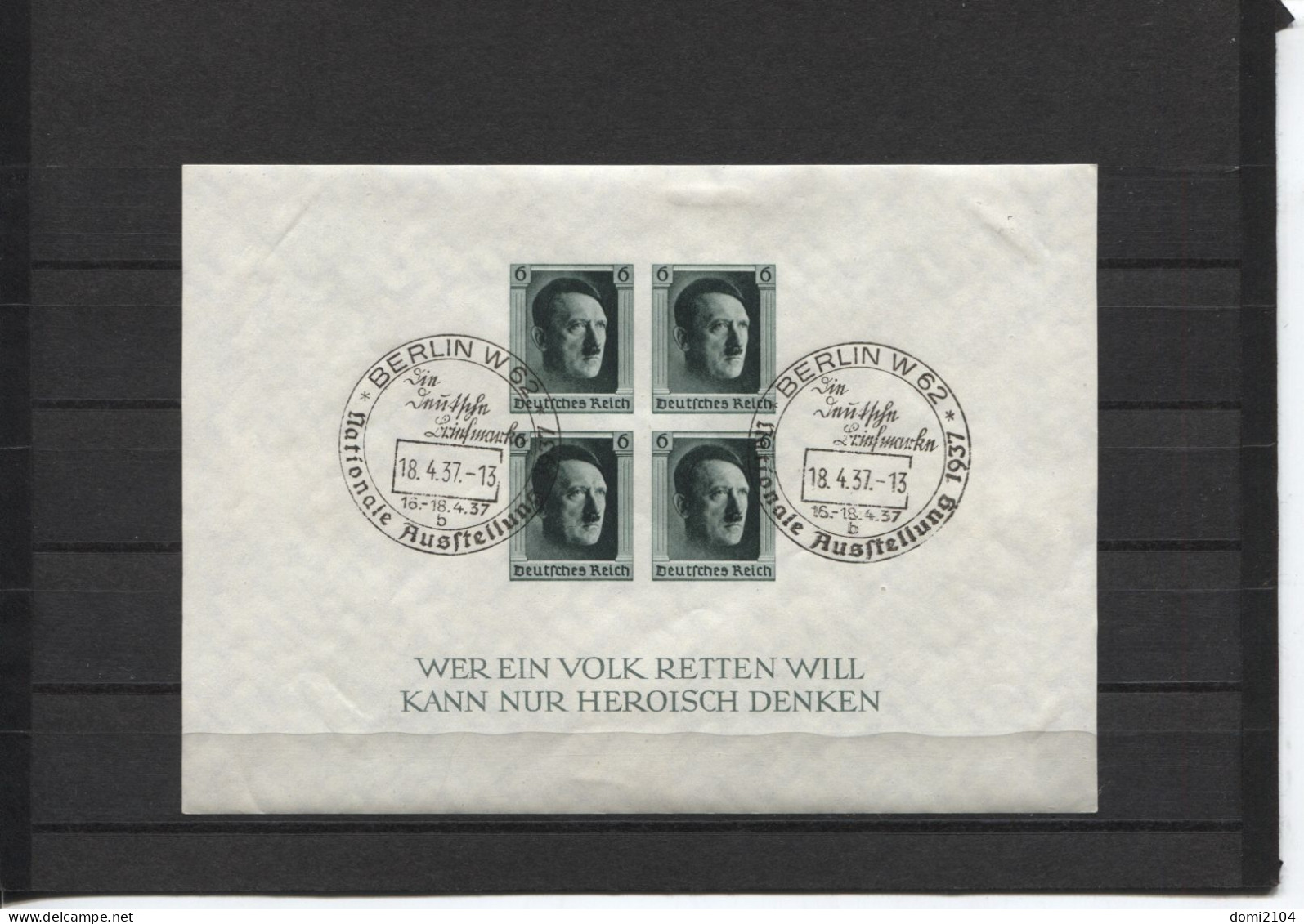 Deutsches Reich Block 8 Sonderstempel Berlin 18.4.37 Briefmarkenausstellung - Blocs