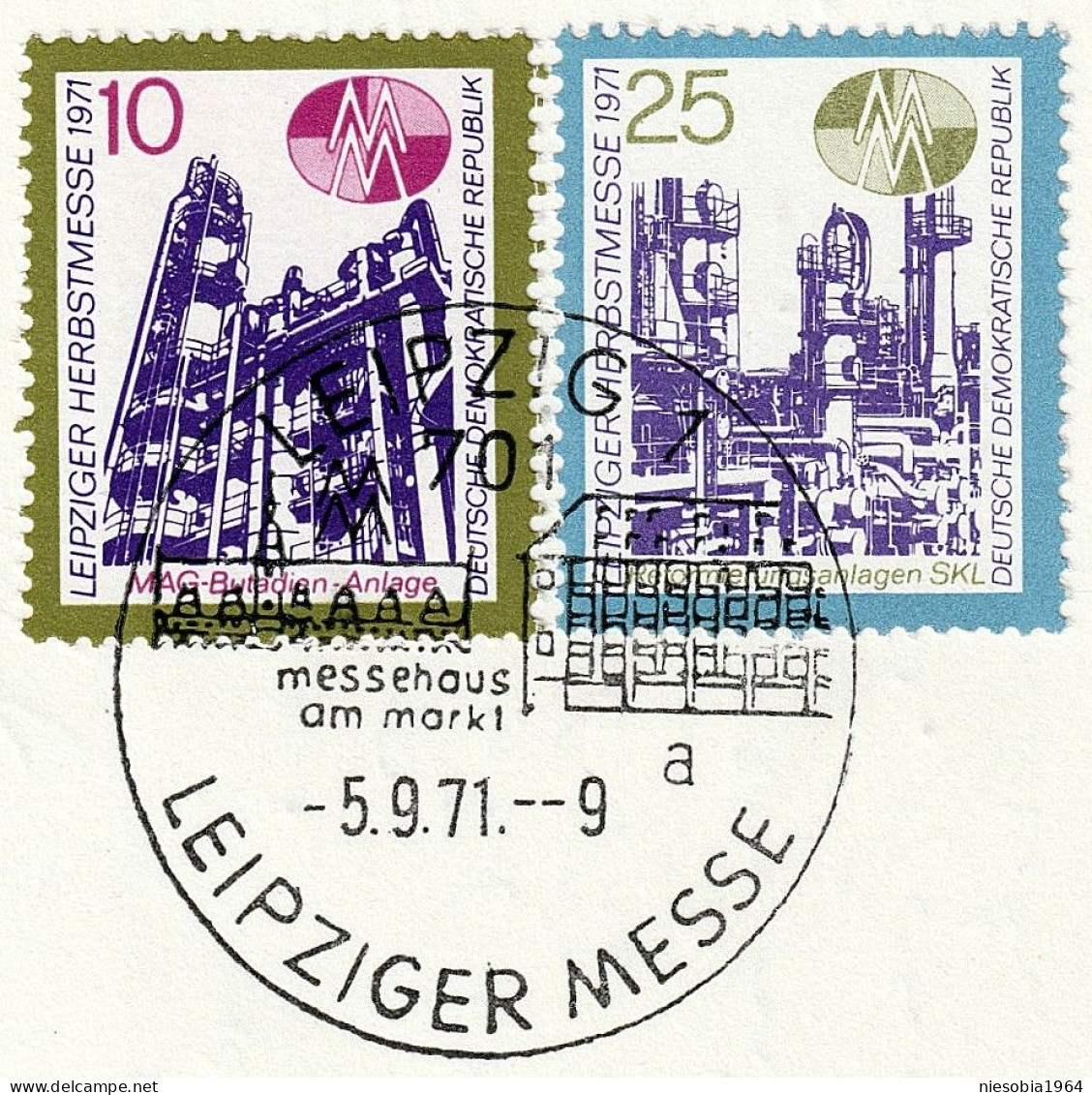 Autumn Fair LEIPZIG 1971 2 X GDR Stamp 10 & 25 Pf. & Occasional Seals. Herbstmesse LEIPZIG 1971 2 X DDR Marke 10 & 25 Pf - Postales - Usados