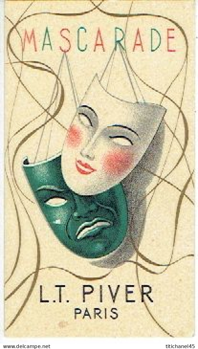 RARE Carte Parfum MASCARADE De L.T. PIVER - Variante : Le Masque Blanc Se Superpose Au Masque Vert Qui Est Très Foncé - Antiquariat (bis 1960)