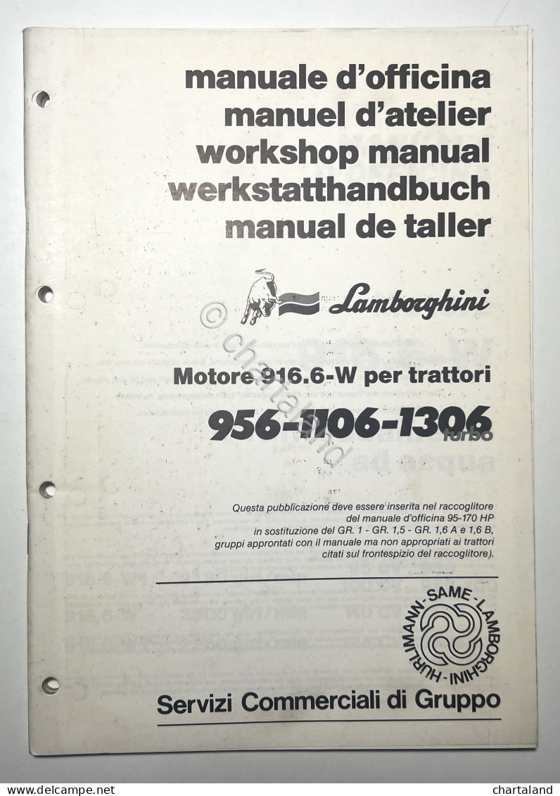 Manuale D'Officina Trattori Lamborghini Motore 916.6-W: 956-1106-1306 - Ed. 1987 - Other & Unclassified