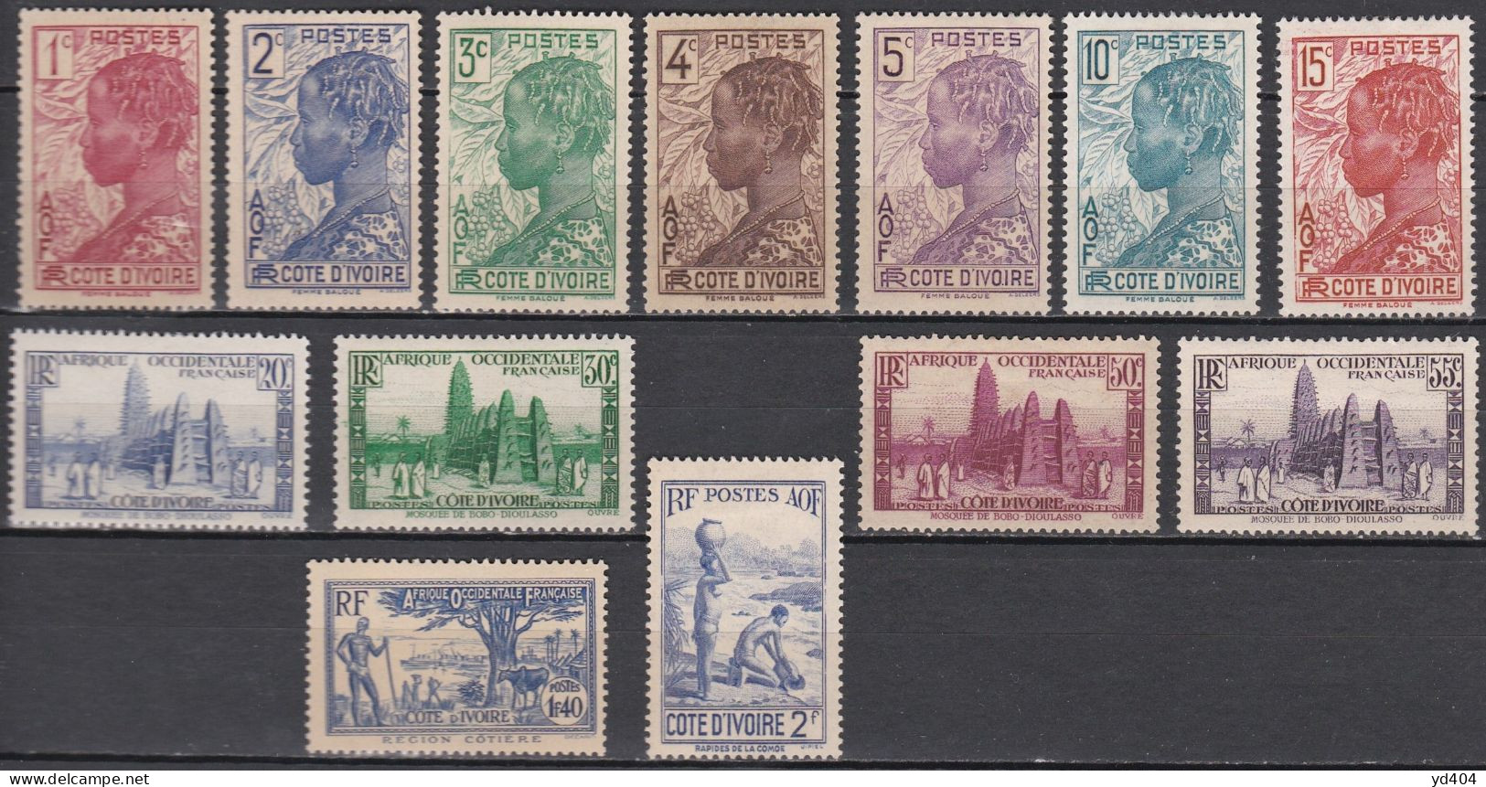 CF-CI-20 – FRENCH COLONIES – IVORY COAST – 1936-38 - DEFINITIVE SET – SG # 114-148 MLH – CV 14 € - Ungebraucht