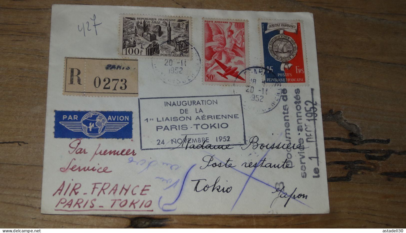 Enveloppe 1ere Liaison Paris Tokyo - 1952   ............. BOITE1  ....... 561 - 1921-1960: Modern Period